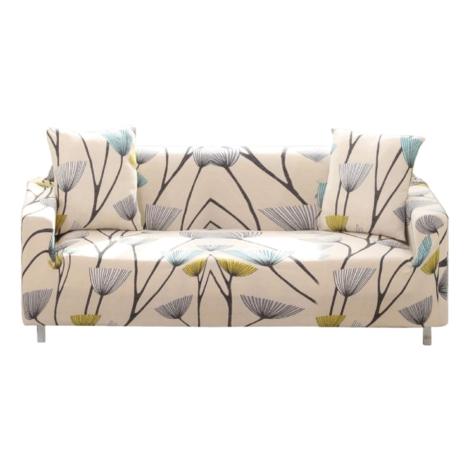 Donzake Printed Sofa Cover 4 Seat Stretch Couch Cover Sofa Slipcovers for 4 Cushion Couch with 2 Free Pillow Cover(Dandelion)