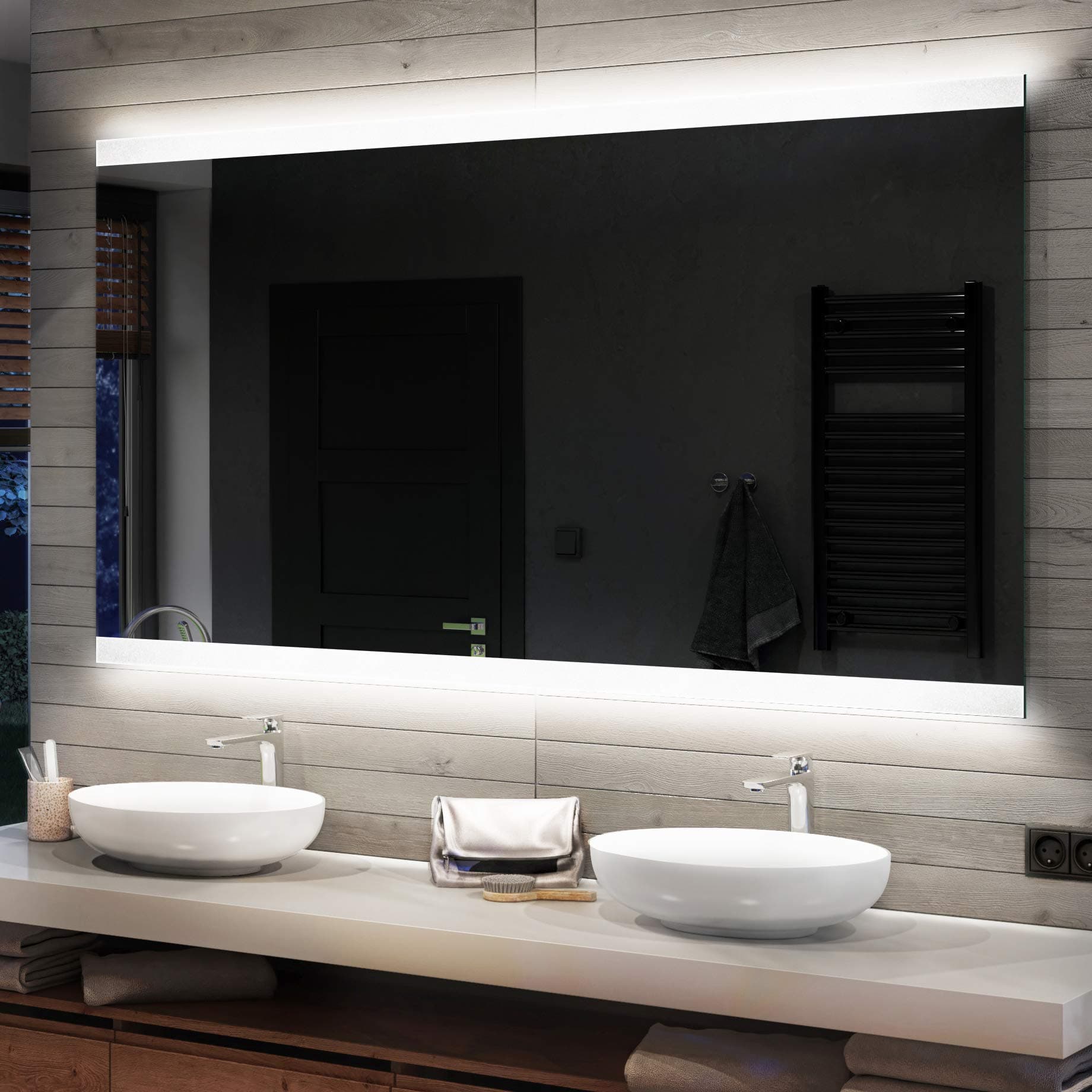 FORAM Modern Bathroom Mirror with LED light and Additional Features - Selection of Switches/Demister Heat Pad/Bluetooth Speaker - Wall Mounted Illuminated Mirror - Lighting Warm/Cold White L47