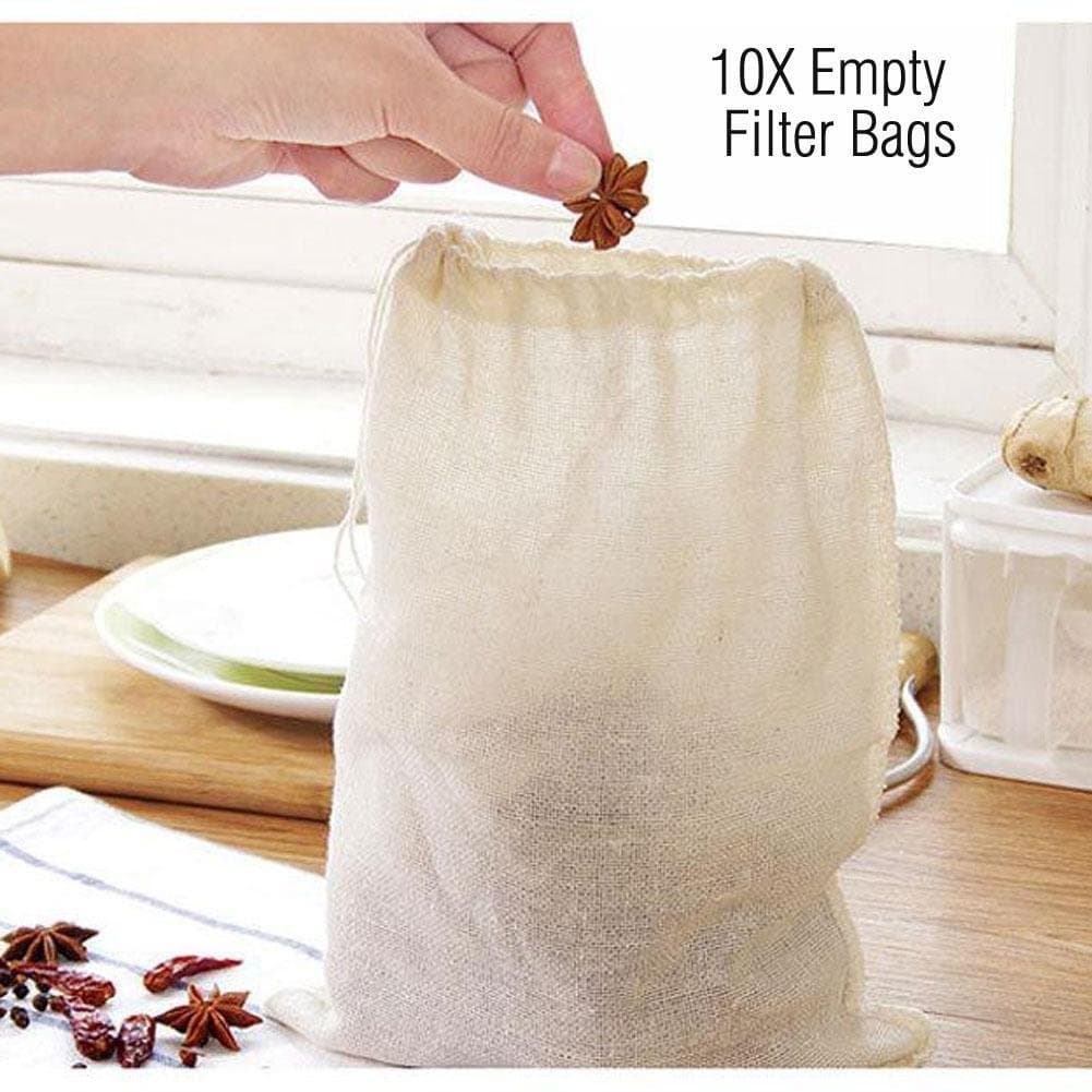 ShengJ 10pcs Reusable Cotton Teabags Tea Strainers Empty Scented Tea Bags Mesh Filter Bag With String 8x10cm