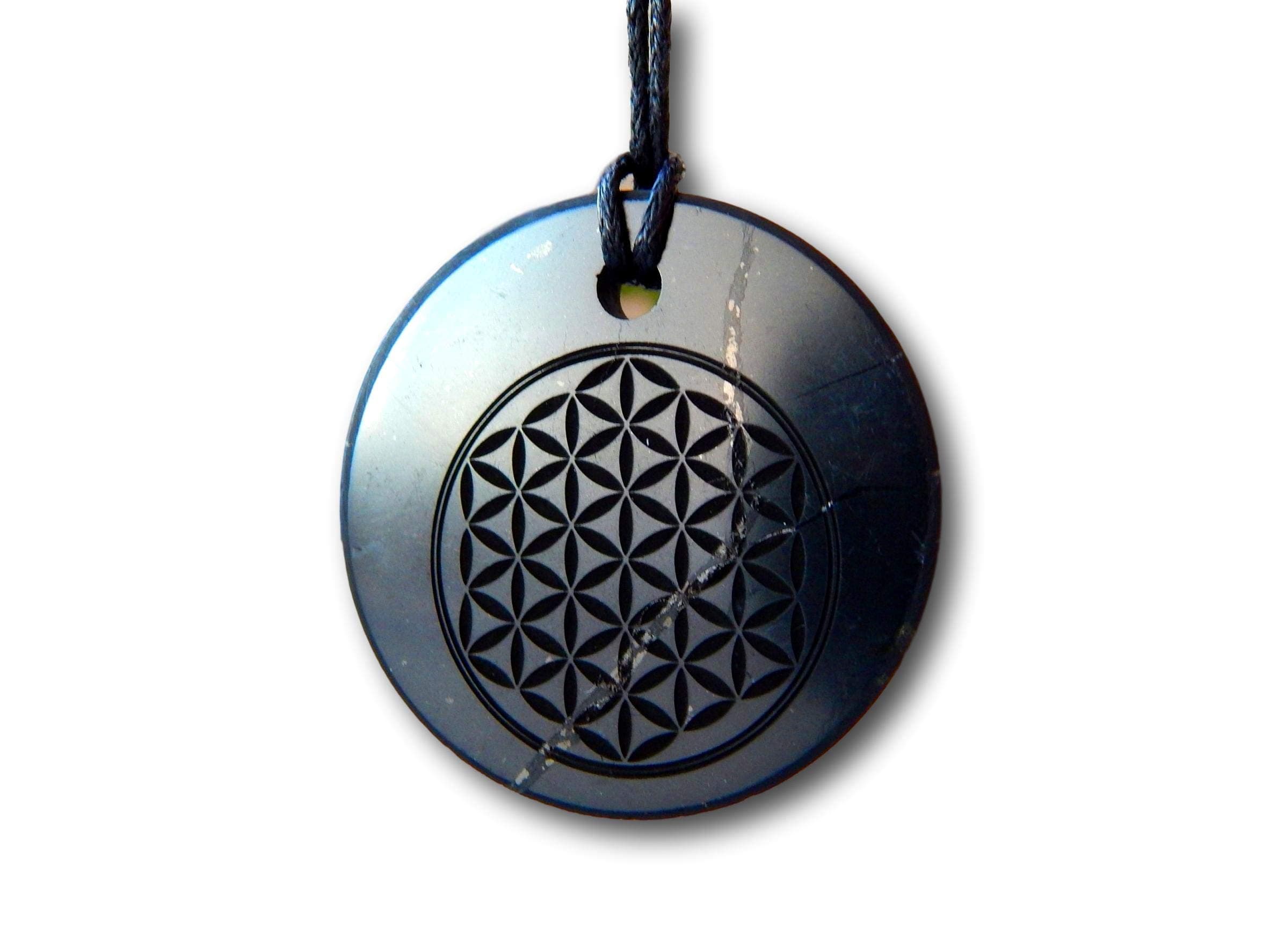 Shungite natural pendant Circle, Black Stone, EMF Protection