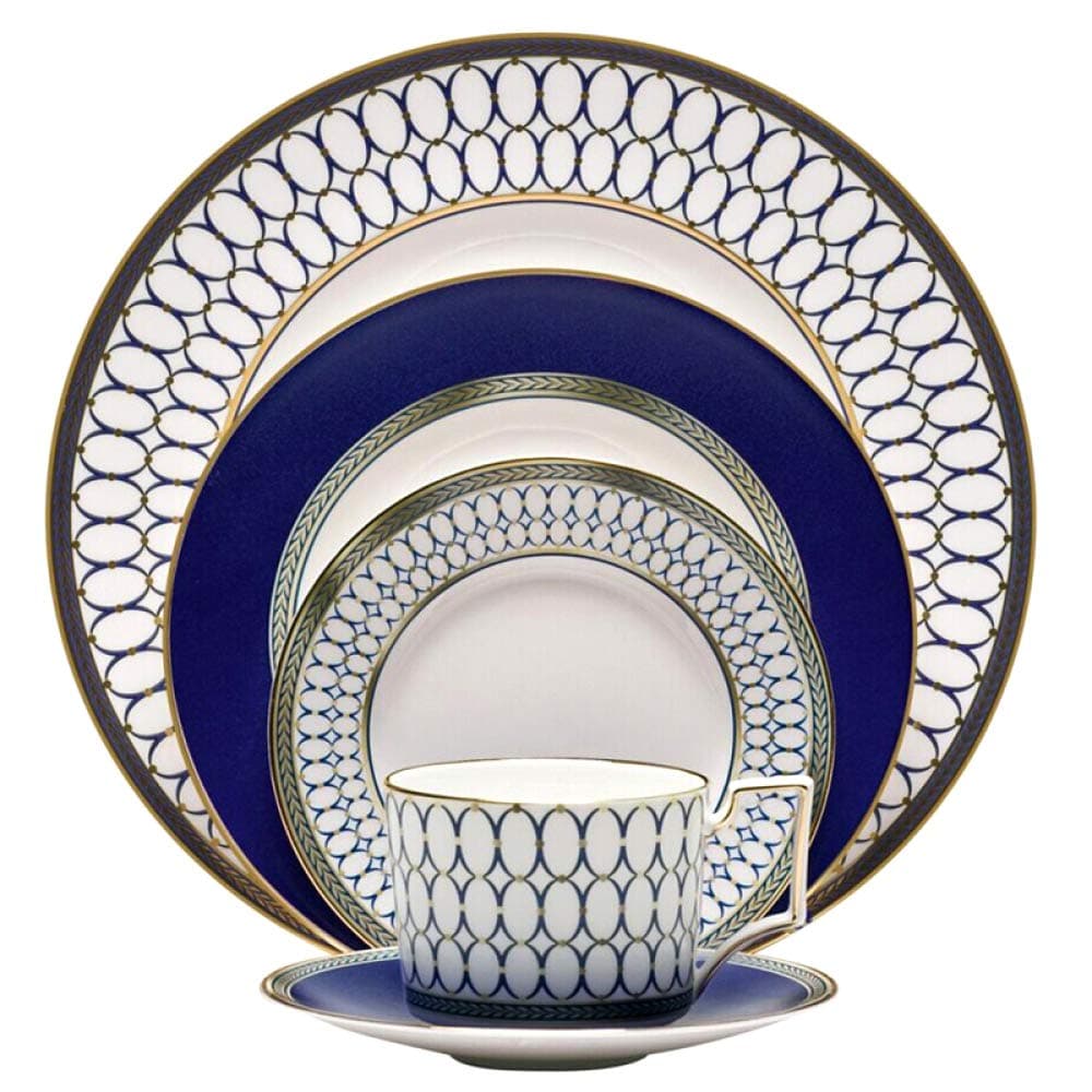 JXHD Porcelain Dinnerware Set -Creative Classic Western Tableware Steak Plate, Coffee Cup And Saucer, Dark Blue And Gold Edges
