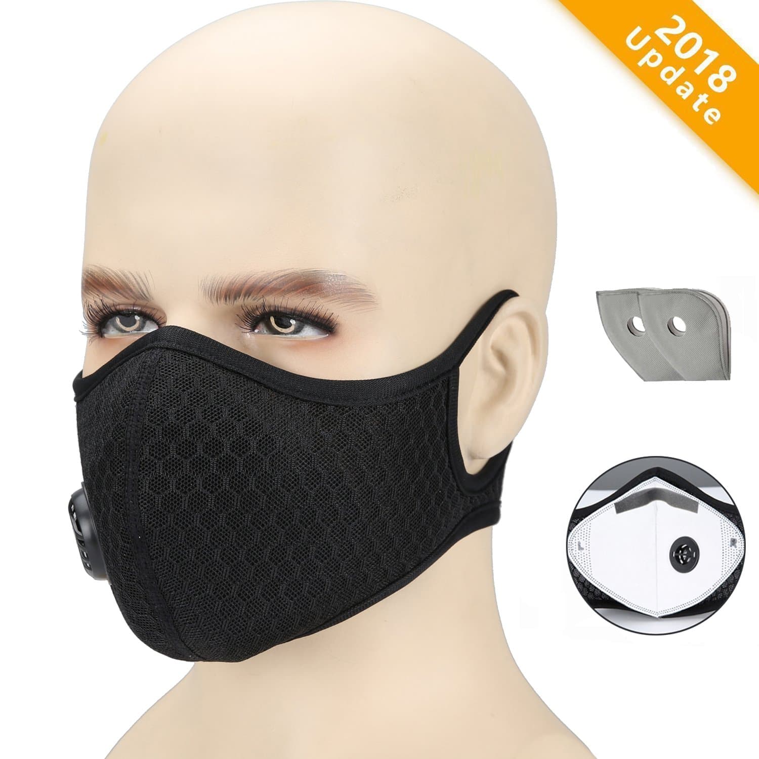Dust Mask, Otato Activated Carbon Dustproof Masks with Earloop, Extra Filter Cotton Sheet and Valves for Cycling, Exhaust Gas, Anti Pollen Allergy, PM2.5, Woodworking