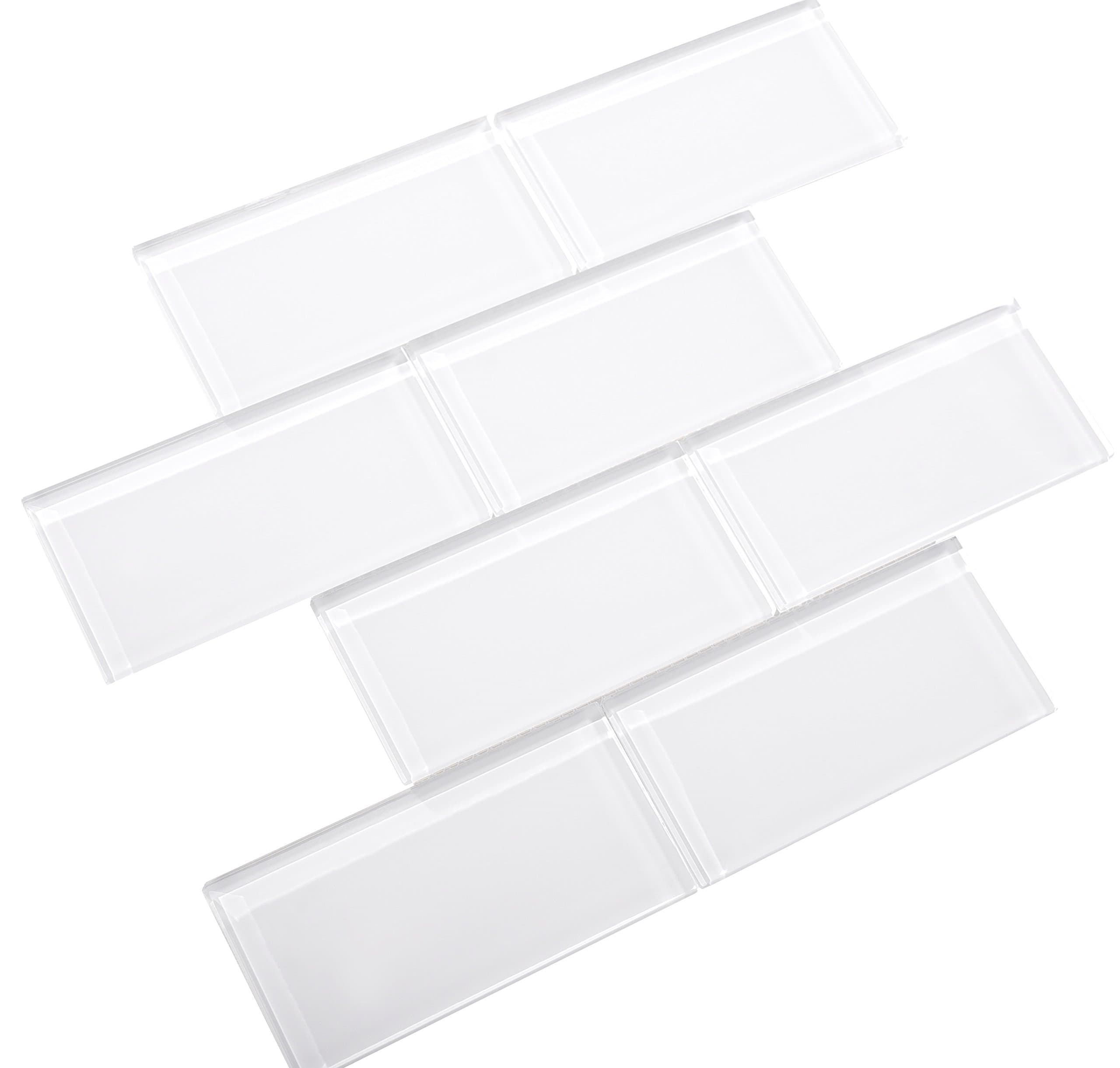 Super White Subway Glass Mosaic Tile 3" x 6" Bricks - Kitchen, Bathroom - 30cm x 30cm x 8mm Sheets on Mesh (1 Square Meter (11 Sheets))