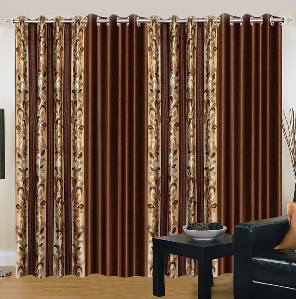 Galaxy Home Decor Polyester Printed and Plain Grommet Curtain (Brown, 5 Feet) - Pack of 4