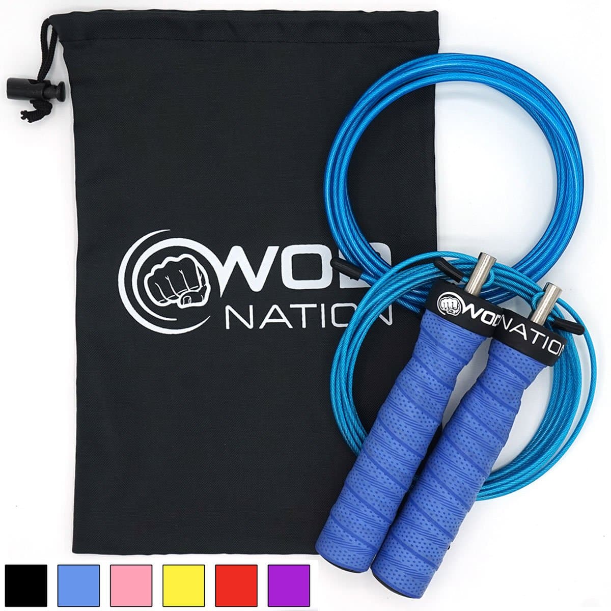 WOD Nation Attack Speed Jump Rope - Adjustable Jumping Ropes - Unique 2 Cable Skipping Workout System - 1 Thick and 1 Light 10' Cable - Perfect for Double Unders - Fits Men and Women