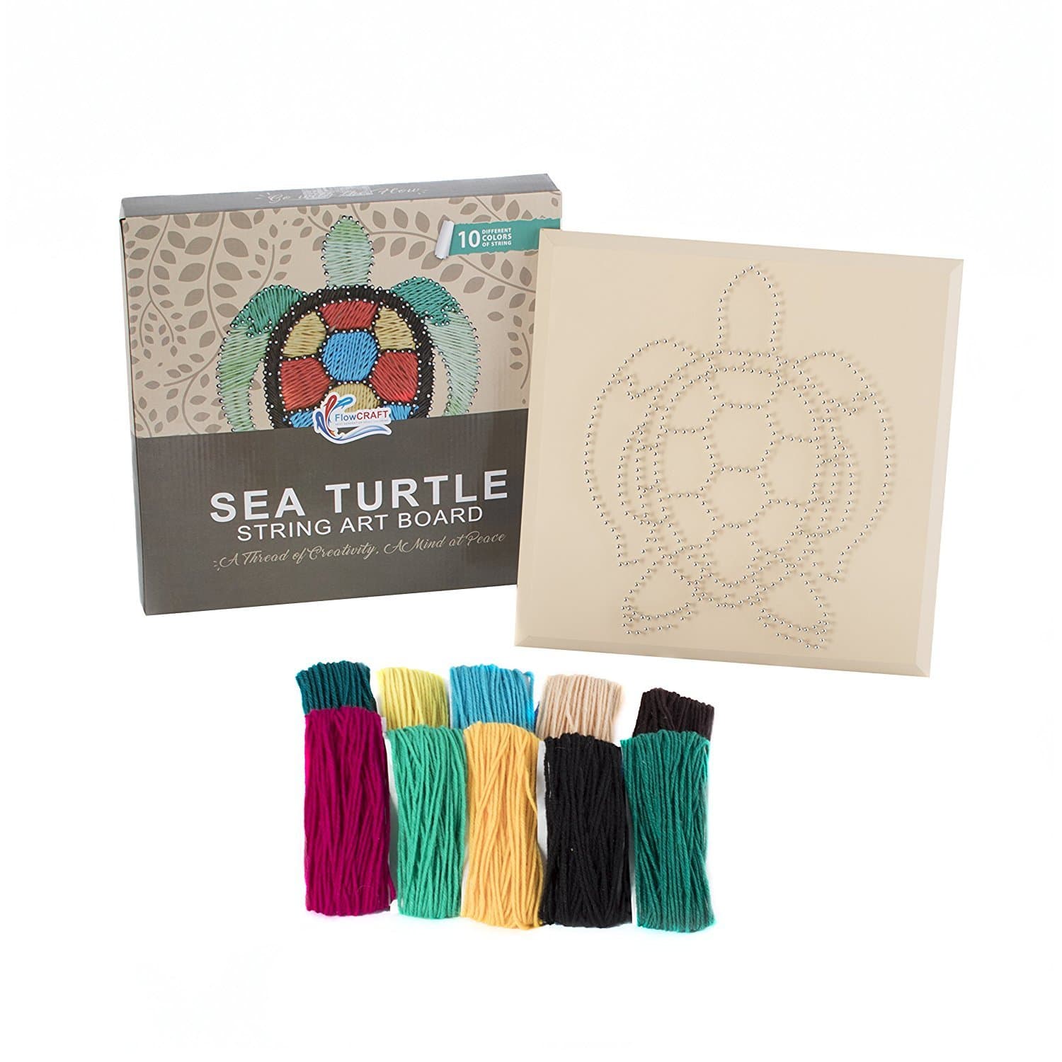 String Art Craft Kit – Unique Gift for Kids or Adults – Pre-Nailed 12”x12”x5/8” Wooden Base with Semi-Gloss Finish – Awakened Strength Sea Turtle