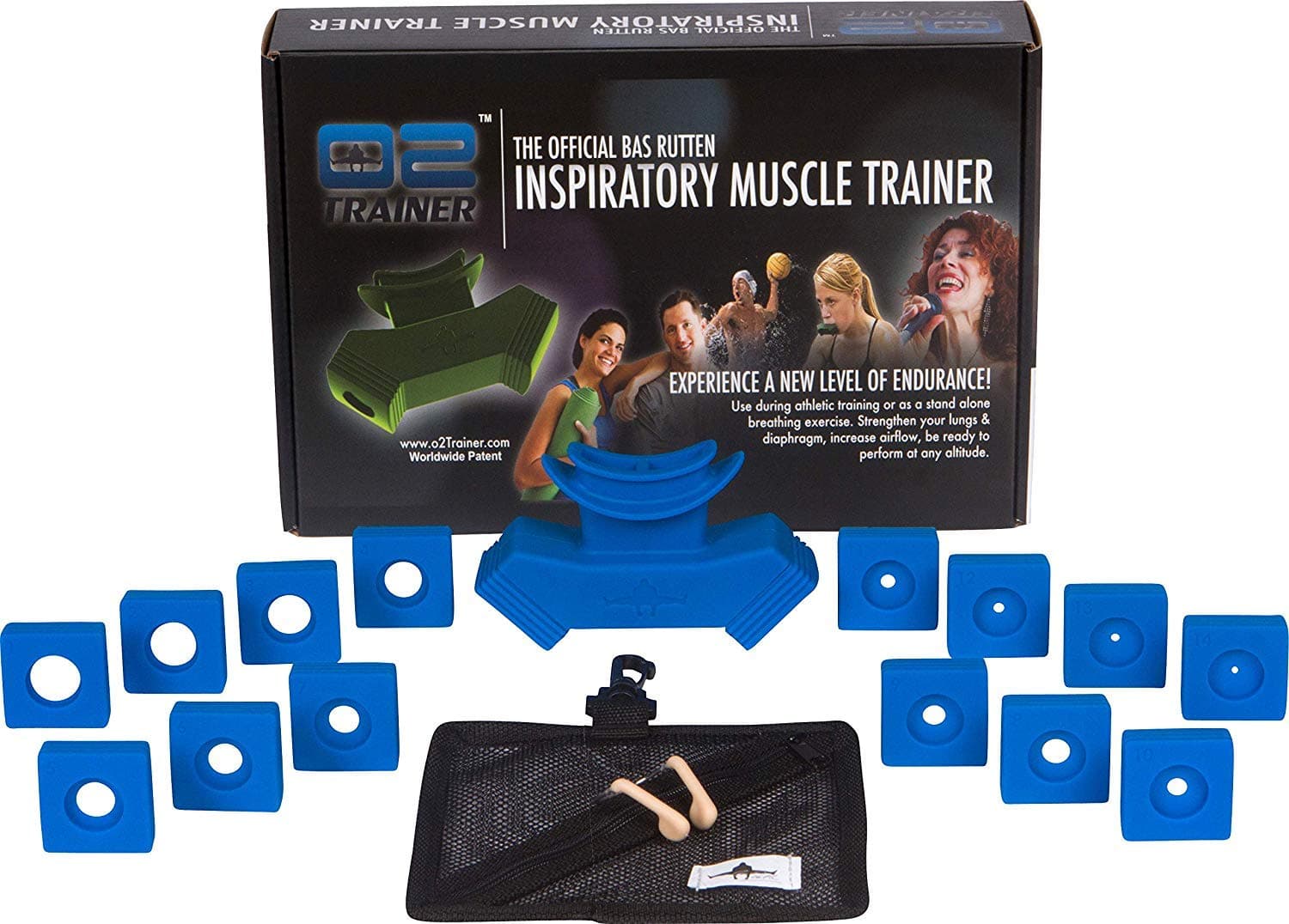 Bas Rutten -O2Trainer Breathing Respiratory Training Device for Gym Workout, Running, Yoga, Boxing, Breather Muscle Trainer for Lung Exerciser, Lung Expander (1Breather and 14 Caps)