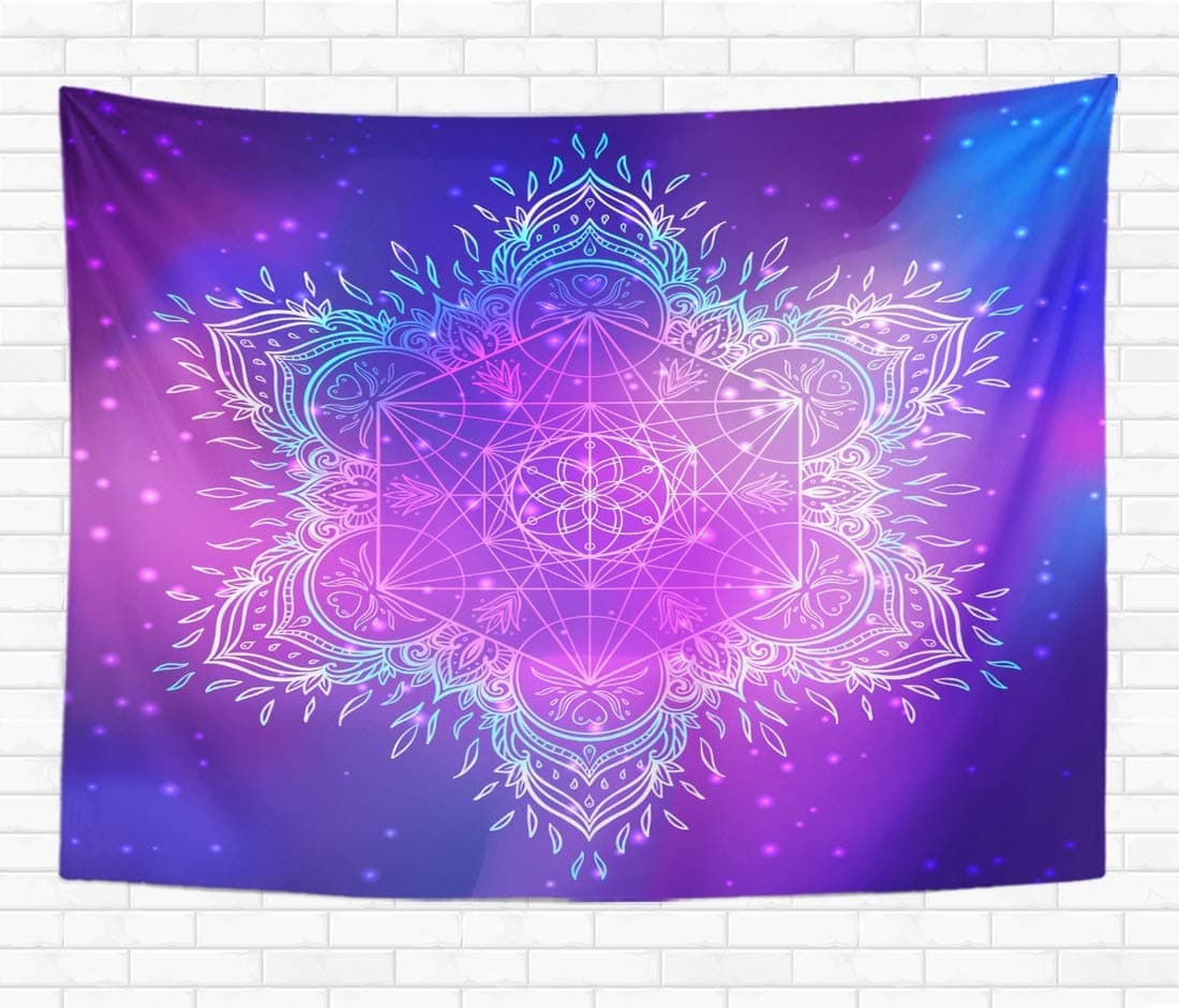 henghuidashi Home Decorative Tapestry Wall Hanging Mandala Round Pattern Sacred Geometry Metatron Cube Powerful Symbol 50x60 Inch Tapestries Wall Blanket for Dorm Bedroom Living Room