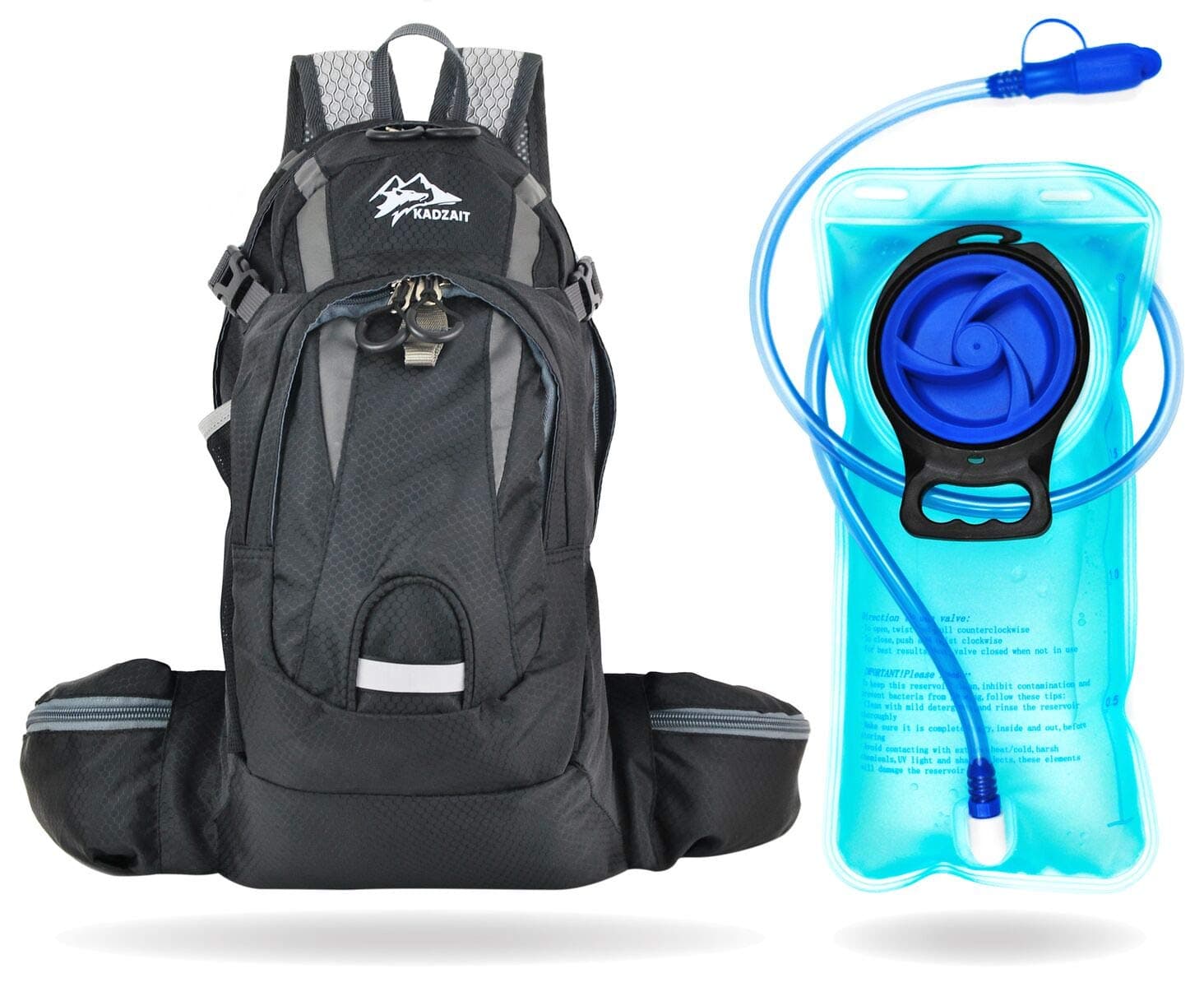 Kadzait Hydration Backpack- The Perfect Everyday Use Daypack - 15L of Storage Space and BPA Free Water Reservoir with Bite Valve, Non-Kink Sip Tube