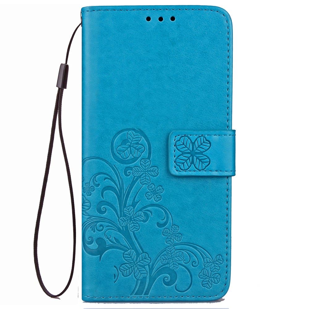 for Sharp Aquos R SHV39 Bookstyle Case, Clover PU Leather Flip Wallet Case Cover (Blue)