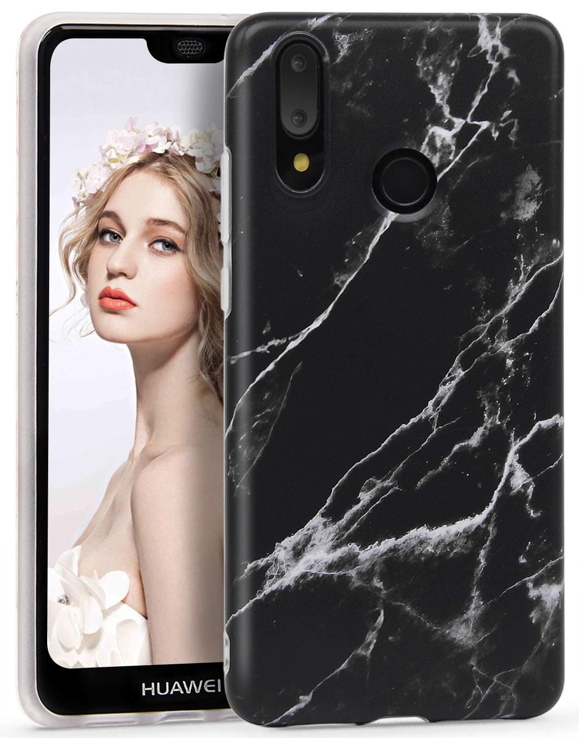 CIUTEK Case for Huawei P20 Lite, P20 Lite Marble Case Slim Anti-Scratch Shockproof Cover Matte Finish Flexible Clear Transparent TPU Bumper Soft Case for Huawei P20 Lite/Nova 3e (Black #2)