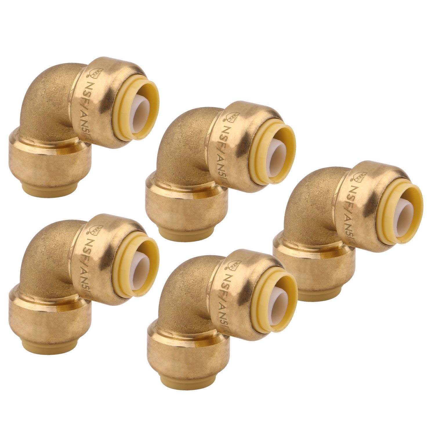 90 Degree Elbow Plumbing Fitting Pipe Connector, 1/2 Inch, PEX Fittings, Push-to-Connect, Copper, CPVC, Pack of 5