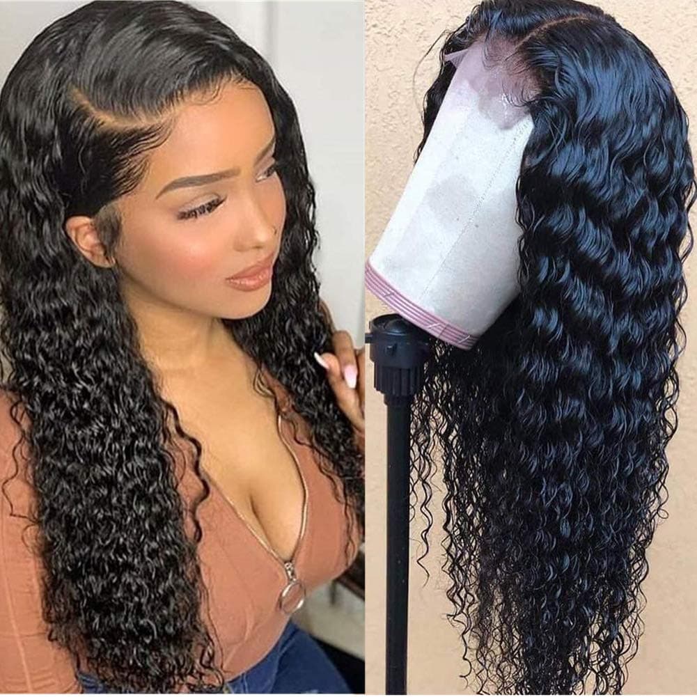 HD Lace Front Wigs Human Hair Deep Wave Lace Front Wig Pre Plucked Curly Human Hair Wigs for Black Women 130% Density 10 inch