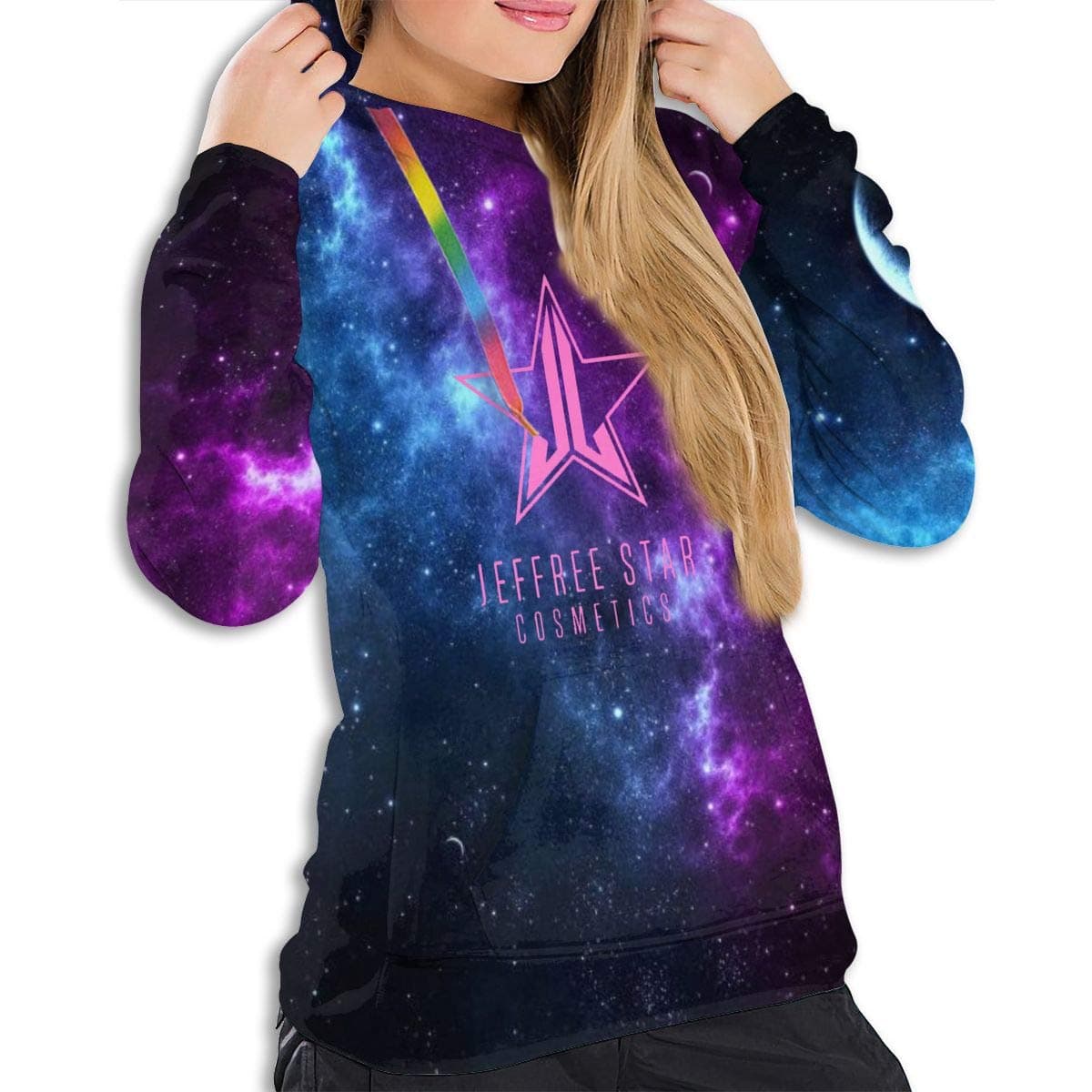 Neuew Jeffree Star Womens Pullover Hoodies,Two-Sided Galaxy Printed Long Sleeve Hooded Sweatshirt