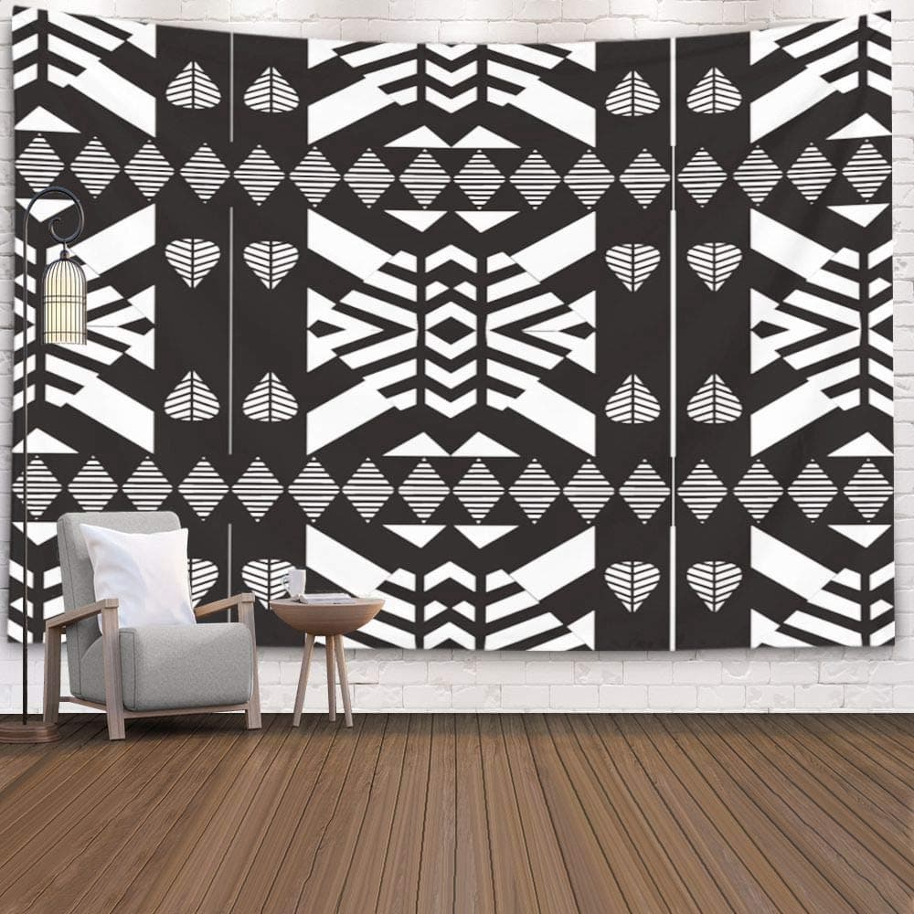 Wall Hanging Tapestry Geometric,Home Decor Tapestry Pattern Inspired Black White Print Dorm Room Bedroom Living Room 80X60 Inches(200X150Cm) Inhouse,Black White 11