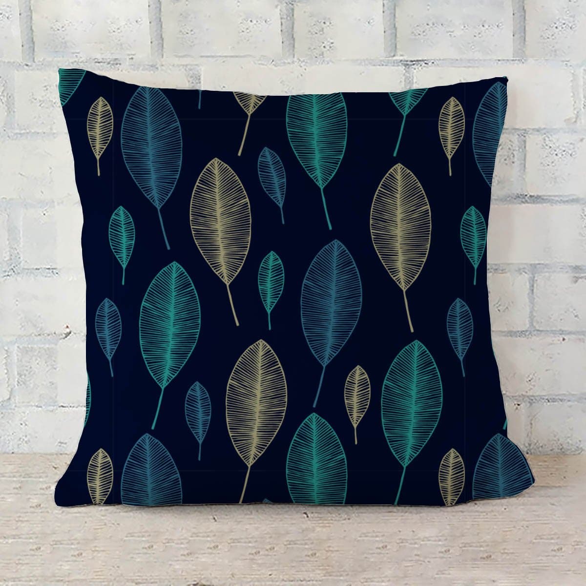 ArtzFolio Satin Linear Leaves Single Cushion Cover Throw Pillow Without Filler (Multicolour, 24x24 Inches)