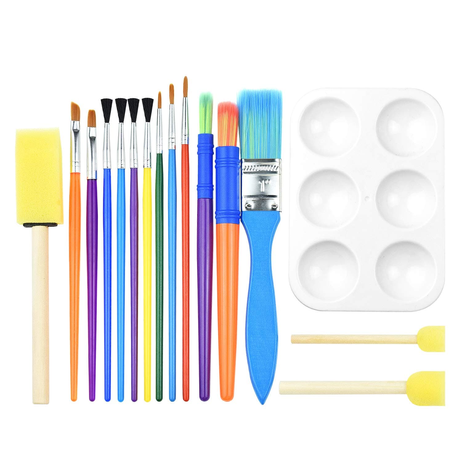 BTNOW 15 Pieces Art Paint Brushes Set Kid Starter Kit with One Color Palette for Acrylic, Oil, Watercolors