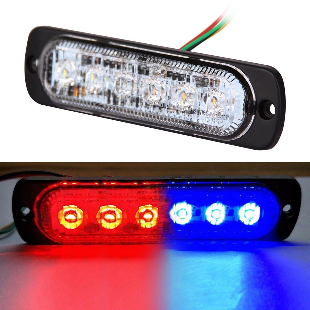 3W Premium Universal Super Thin 6-LED Car Truck Flashing Warning Caution Emergency Construction Strobe Light Bar by FOXSTAR, 1pc (Blue and Red)