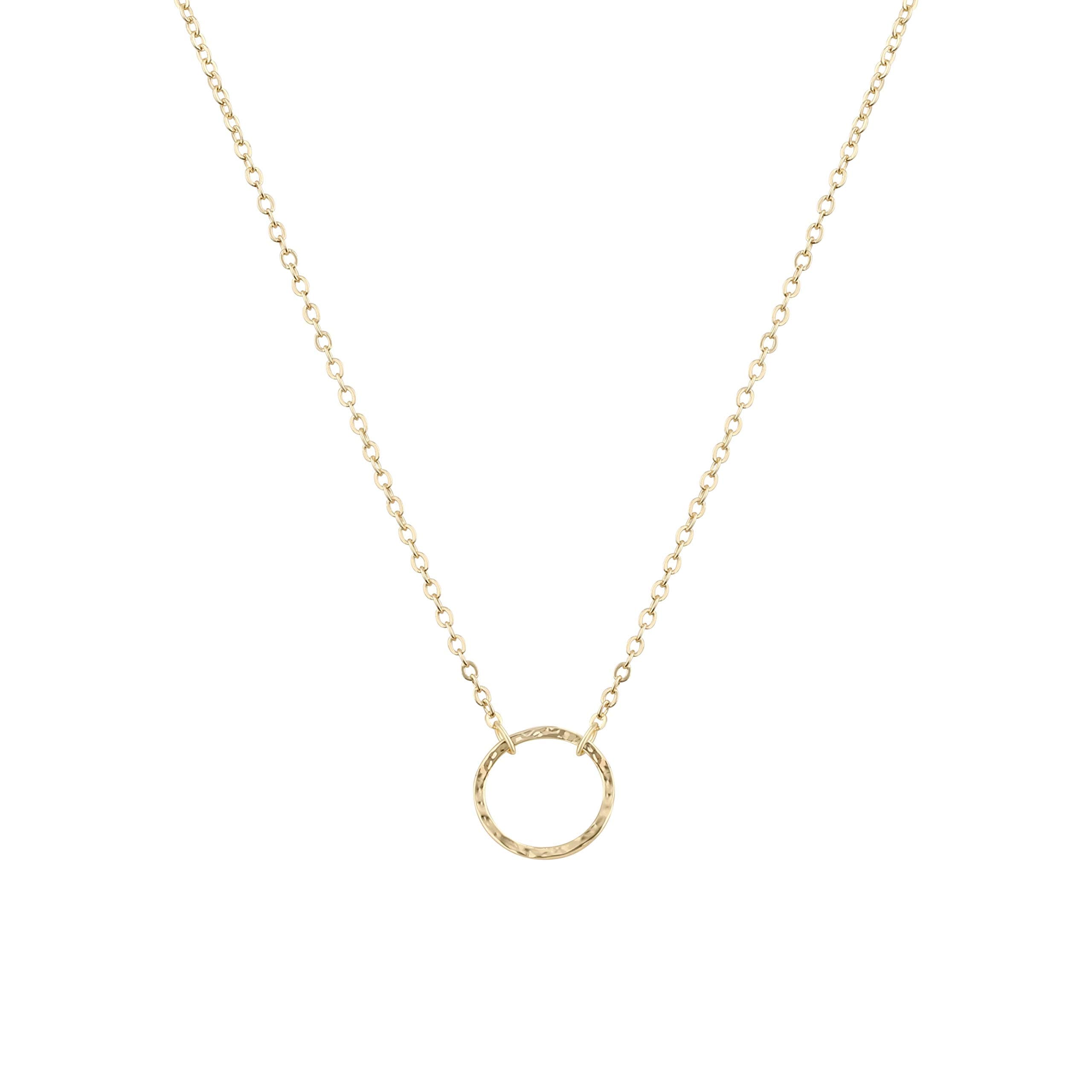 DREMMY STUDIOS Dainty Sterling Silver 14K Gold Filled Hammered Round Circle Choker Unity Linked Double Rings Sisters Delicate Infinity Minimalism Pendant Necklace Personalized Friendship Jewelry Gift