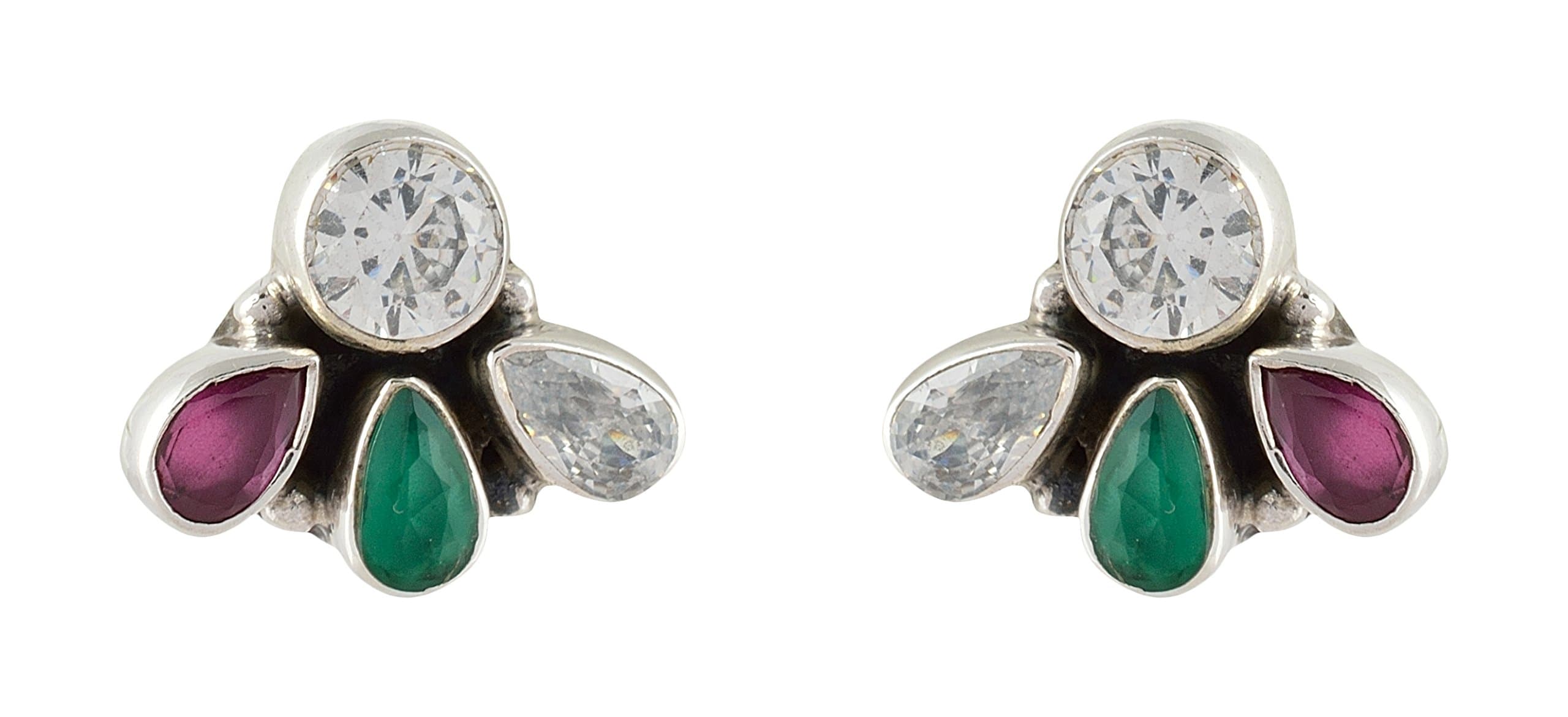 HANDICRAFT FASHION POINT92.5 Sterling Silver Emerald Zircon And Ruby Earrings for Girls