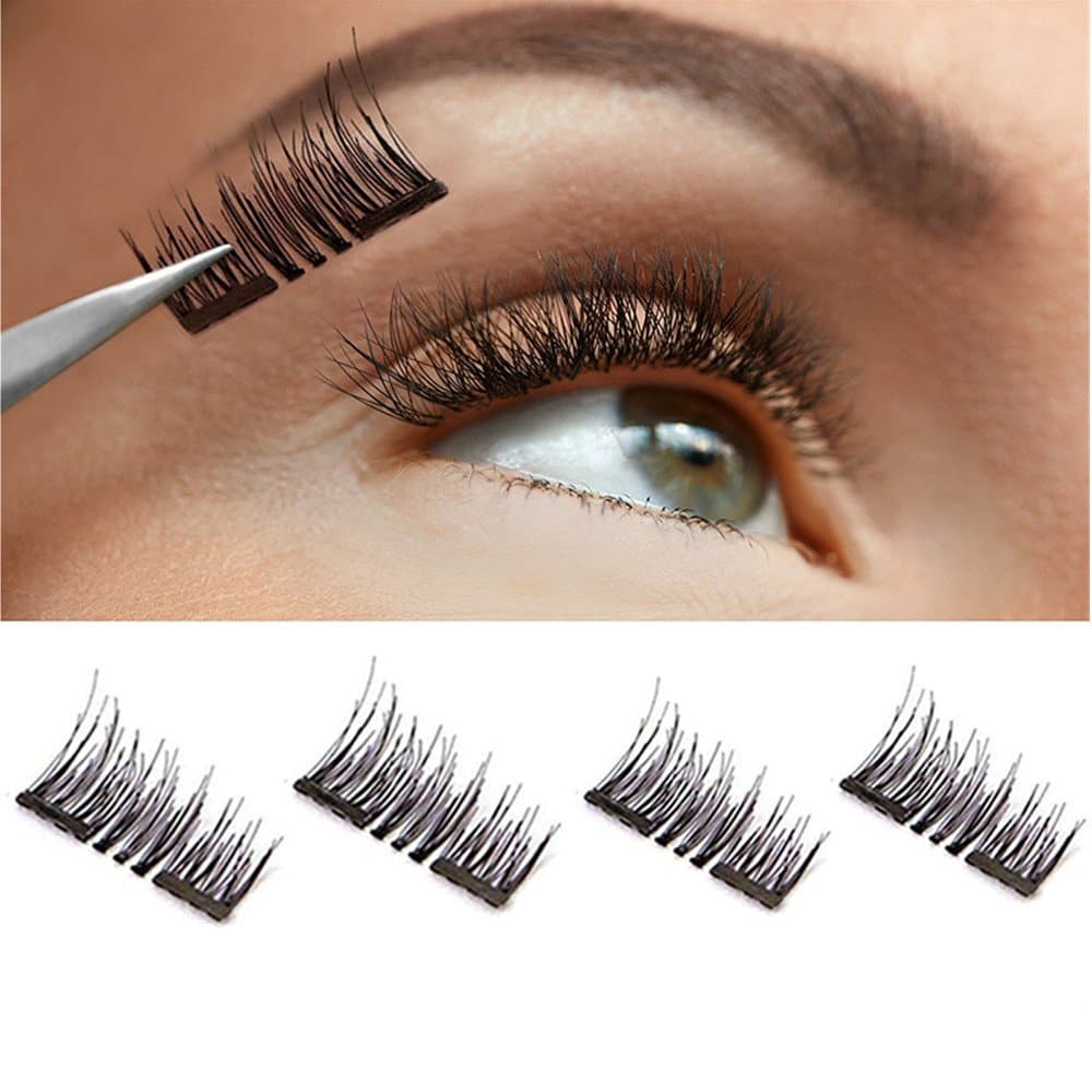 Long Dual Magnetic False Eyelashes, 0.2mm Ultra Thin 3D Reusable Fake Lashes, Full Size Natural Look 1 Pair 4 Pieces-053