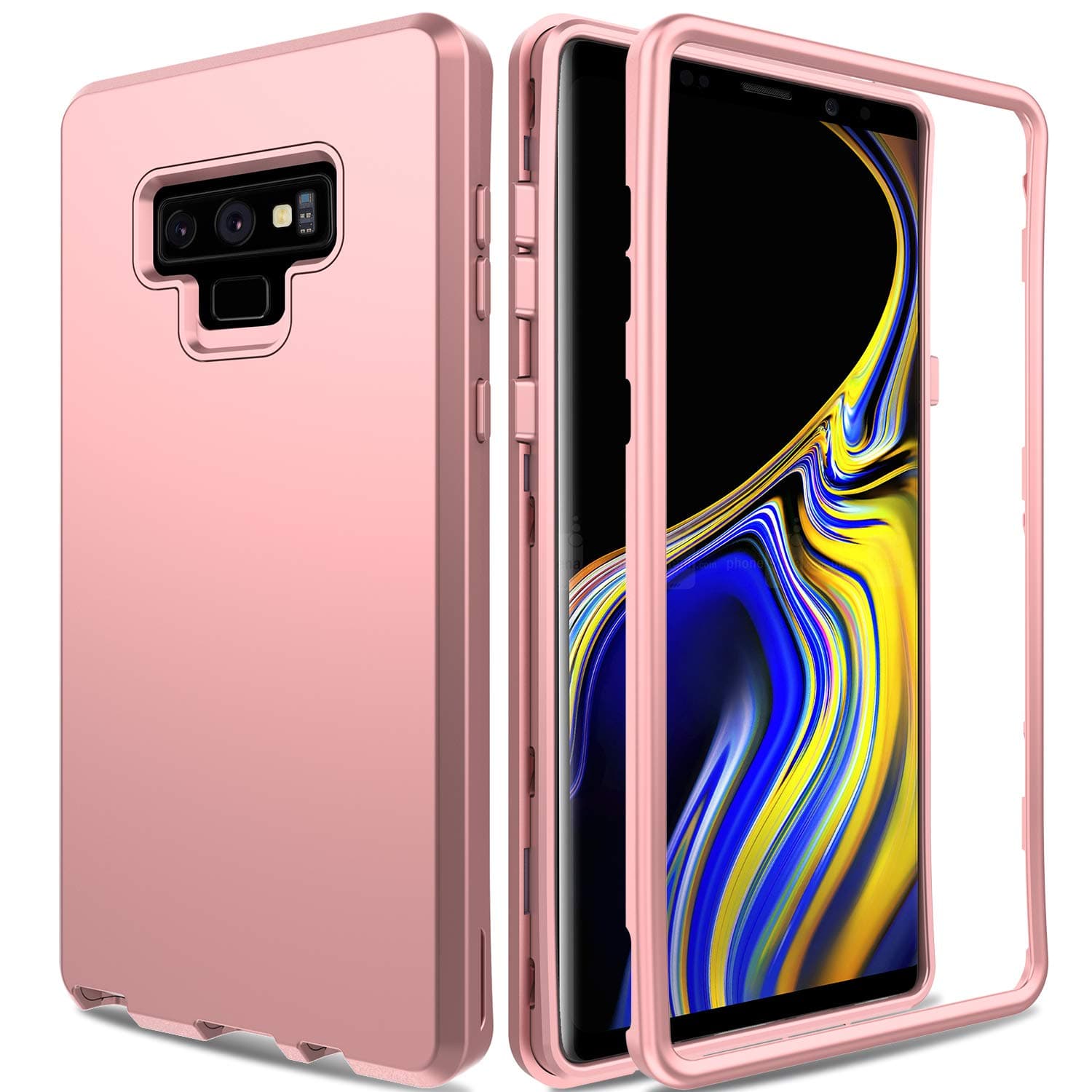 AMENQ Case for Galaxy Note 9, Heavy Duty Full Body Shockproof with Rugged Rubber TPU Bumper and Scratch Resistant PC Protective Armor Phone Cover for Samsung Galaxy Note 9 2018 (Rose Gold)