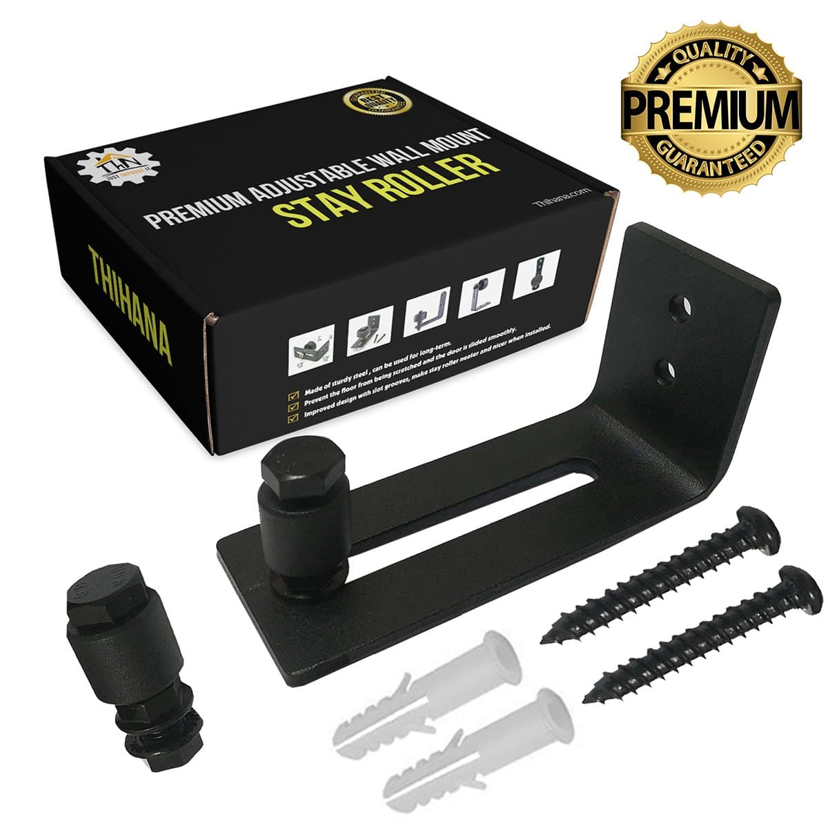 Adjustable Stay Roller Guide for Utra Smooth Sliding Barn Door | Bottom Stay Roller with Groove Under Wheel for Aesthetics | Includes Installation Screws