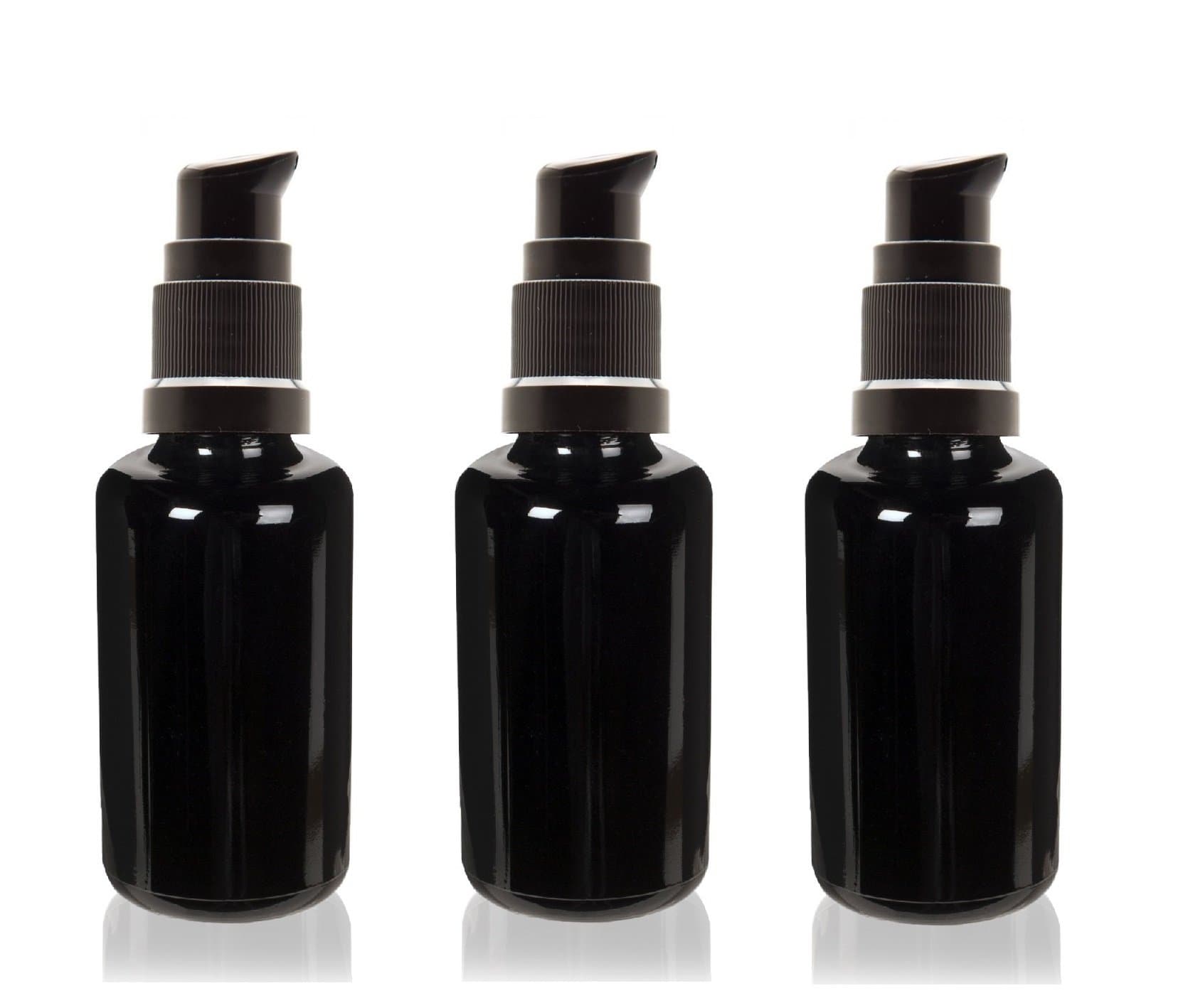 Premium Vials, 30 Ml (1 fl oz) Black Ultraviolet Glass Bottle w/Treatment Pump - Pack of 3 (30ml w/Pump)