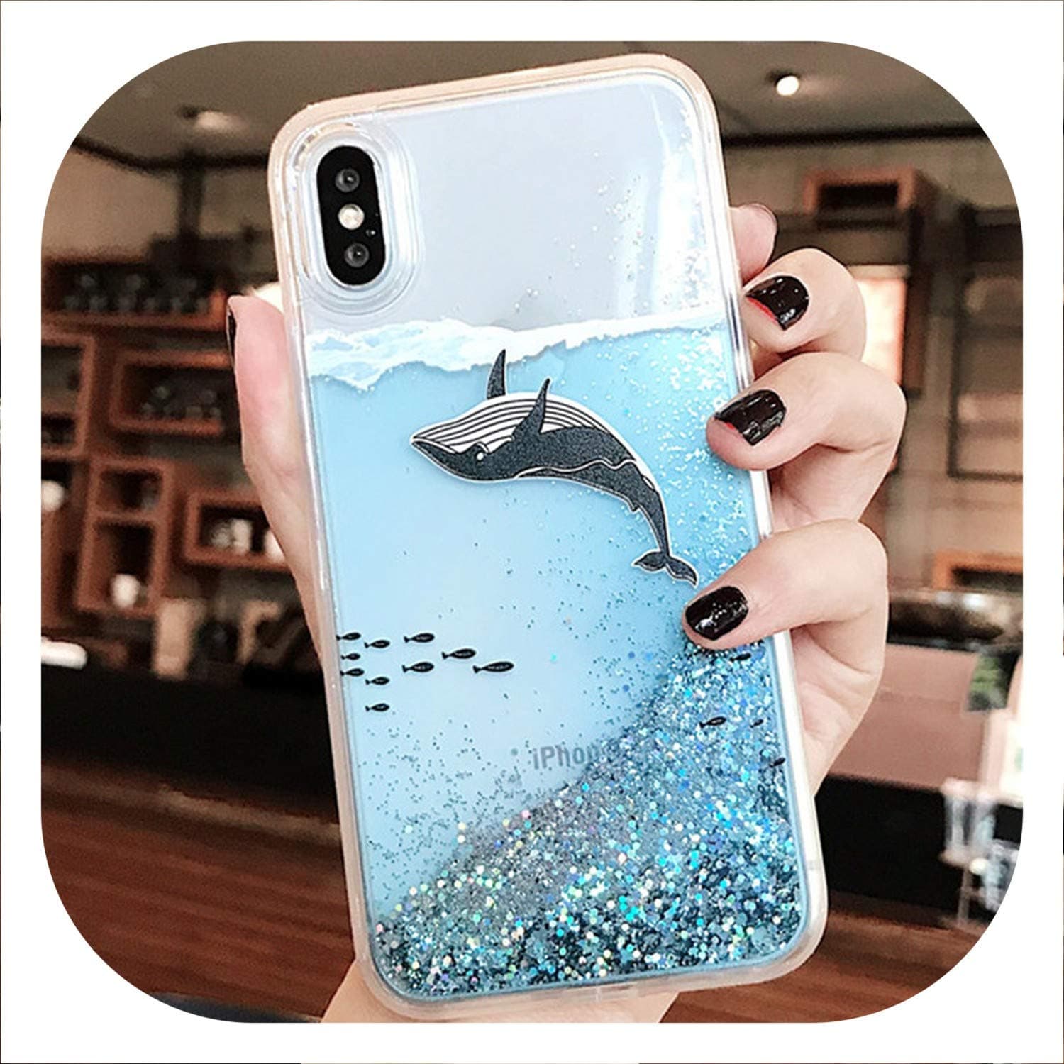 Liquid Phone Case for iPhone X XS Max XR Case Glitter Sequin Blue Hard PC Cover for iPhone 7 8 Plus 6S 6 Plus Cases Cute Whale,Whale,for i7Plus i8Plus