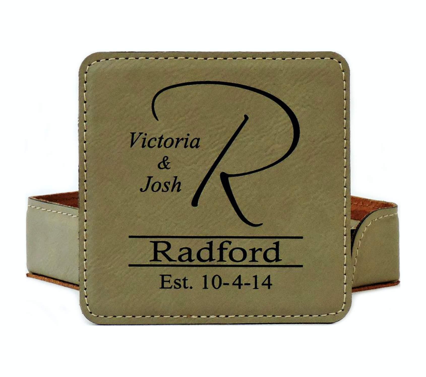 Personalized Drink Coasters, Engraved Coaster Set, Monogramed Leather Anniversary