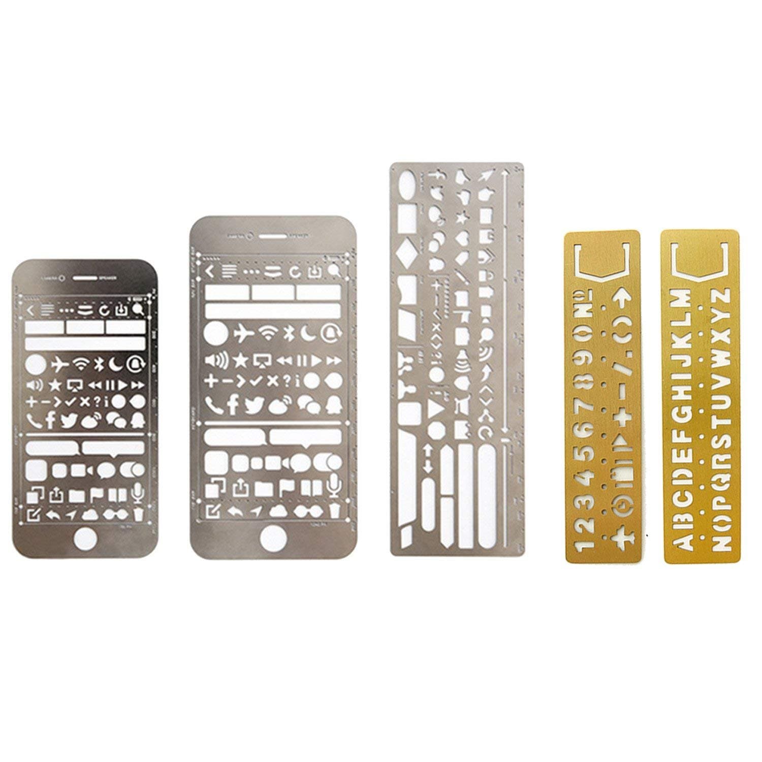 Magnetic 5 PCS 5 Style Portable Metal Multi Functional Drawing Template Ruler Stencil for Agenda Planner Journal Scrapbook Schedule Book Diary