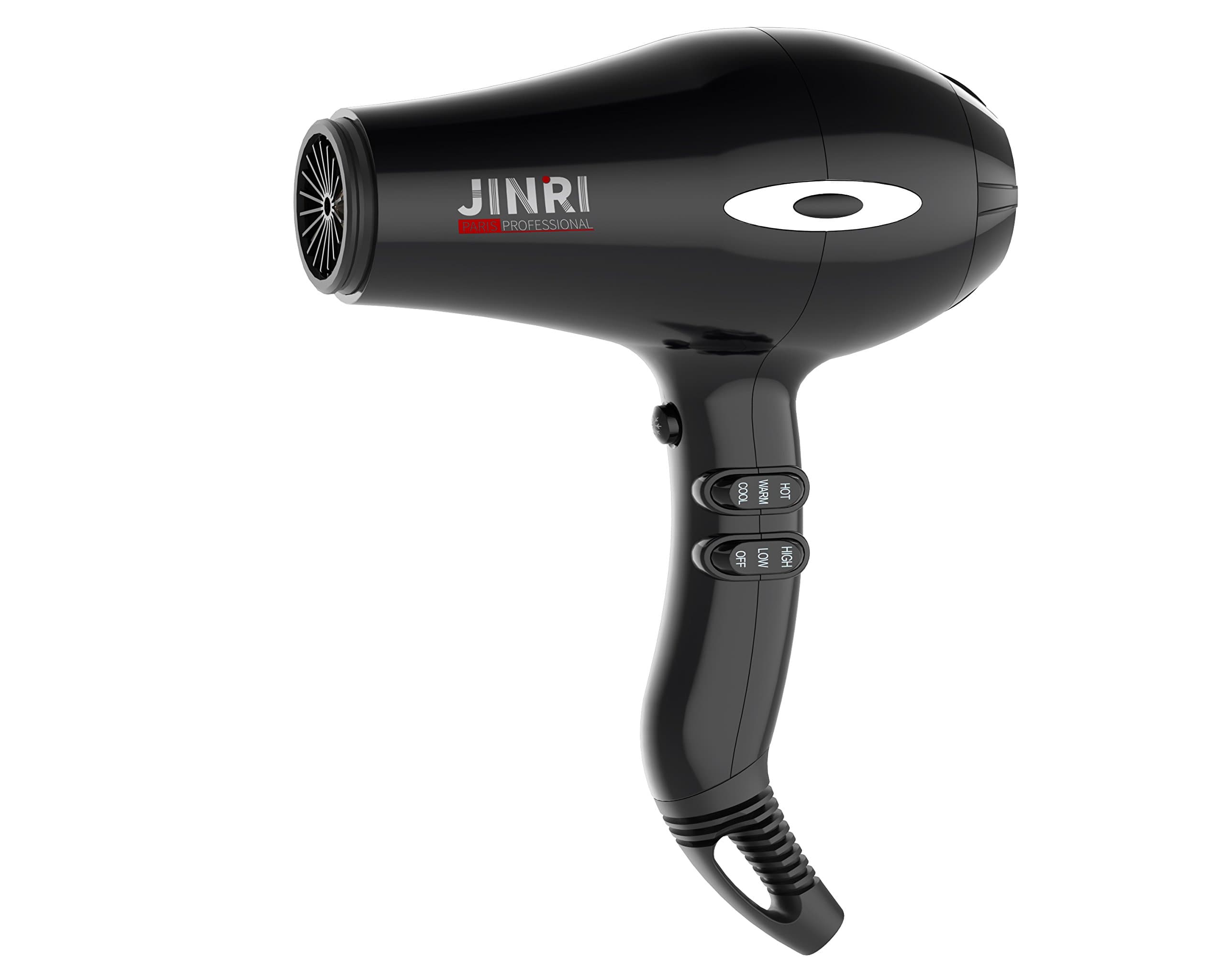 Jinri 1875w Professional Ac motor Powerful Ceramic Mid-size 3 Heat and 2 Speed with ionic conditioning Travel,Lightweight hair dryer Blow Dryer(Black)