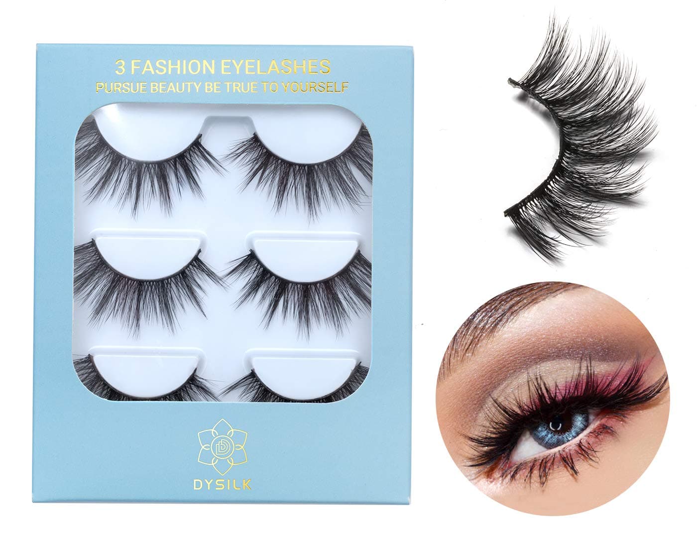 DYSILK 6D Eyelashes Wispy False Eyelashes Handmade Reusable Fake Eyelashes Natural Lashes Long Dramatic Look Extension 3 Pairs