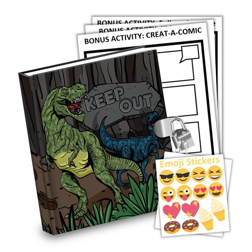 Dinosaur T-Rex Dino Kids Diary With Lock Includes 6.5 Inch Diary, Stickers, & Bonus Activity Pages