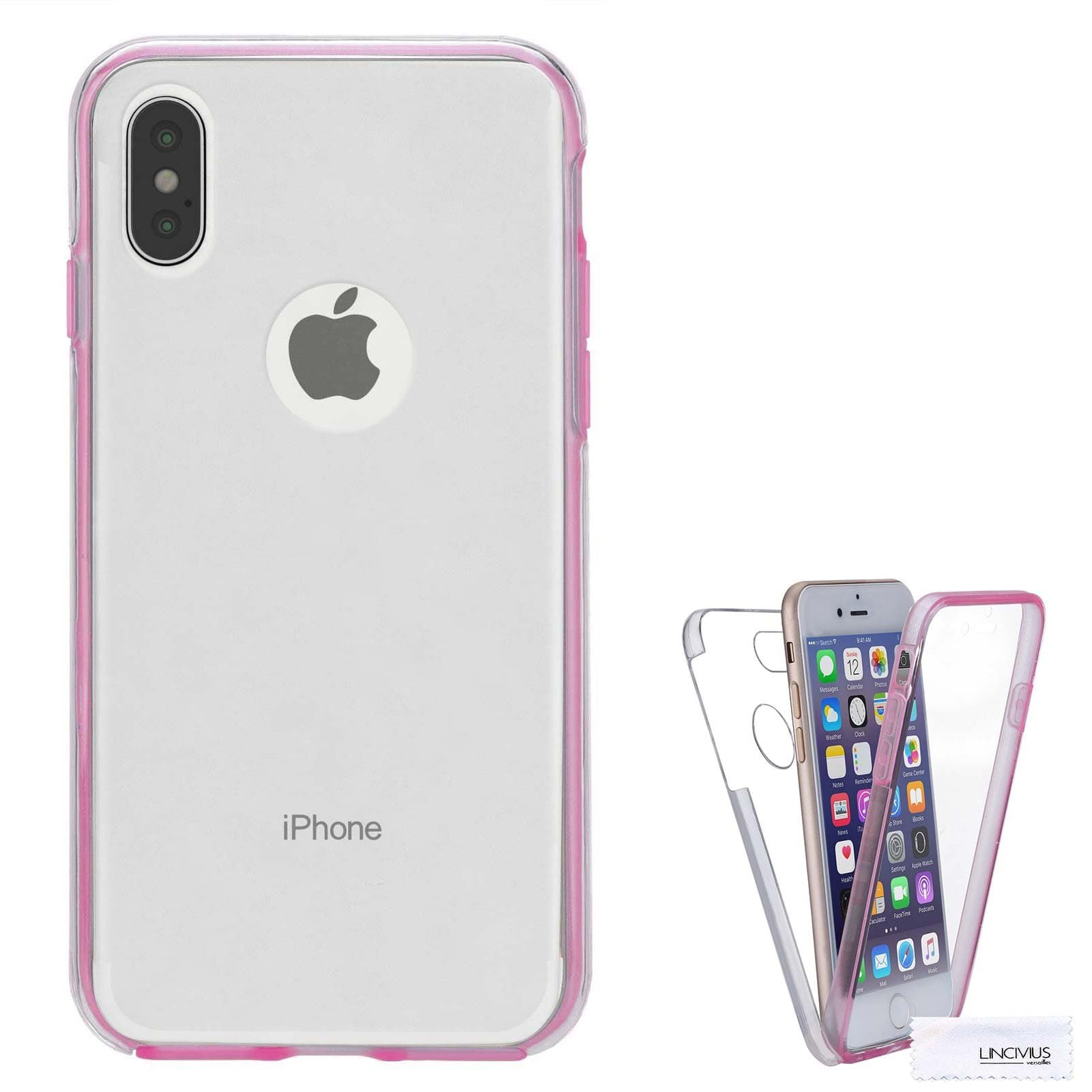 Lincivius For Apple iPhone 7 Plus 360 Case, Full Body Protection iPhone 7 Plus Silicone Pink Ultra Thin, Built In Screen Protector Slim Hybrid Cover Compatible with Apple iPhone 7 Plus