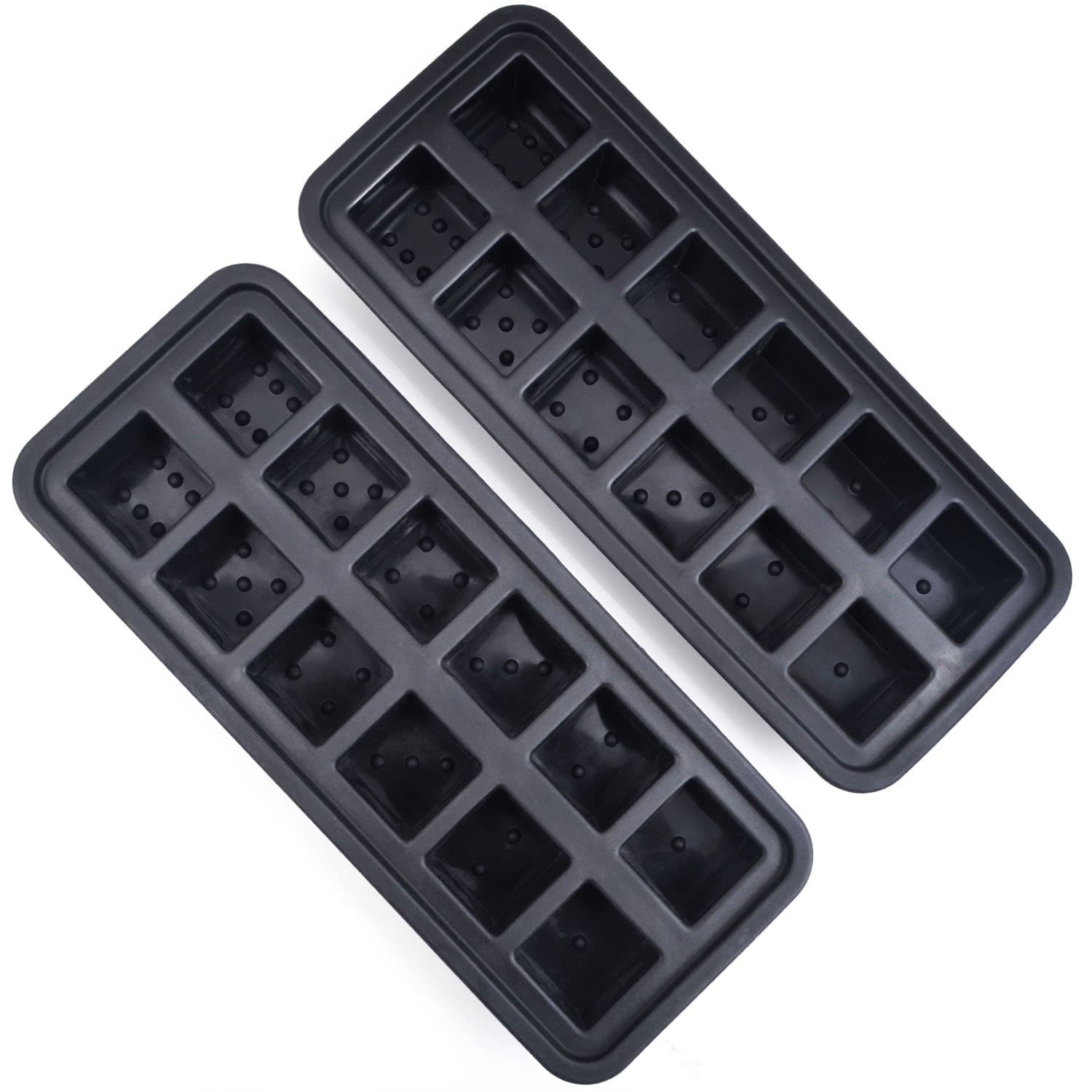 24 Cube Silicone Ice Cube Trays (2 Pack of 12 Ice Cubes Trays) Odor Free & No Aftertaste - Easy Release Soft Silicone Ice Molds - Perfect for Large or Small Ice Cubes