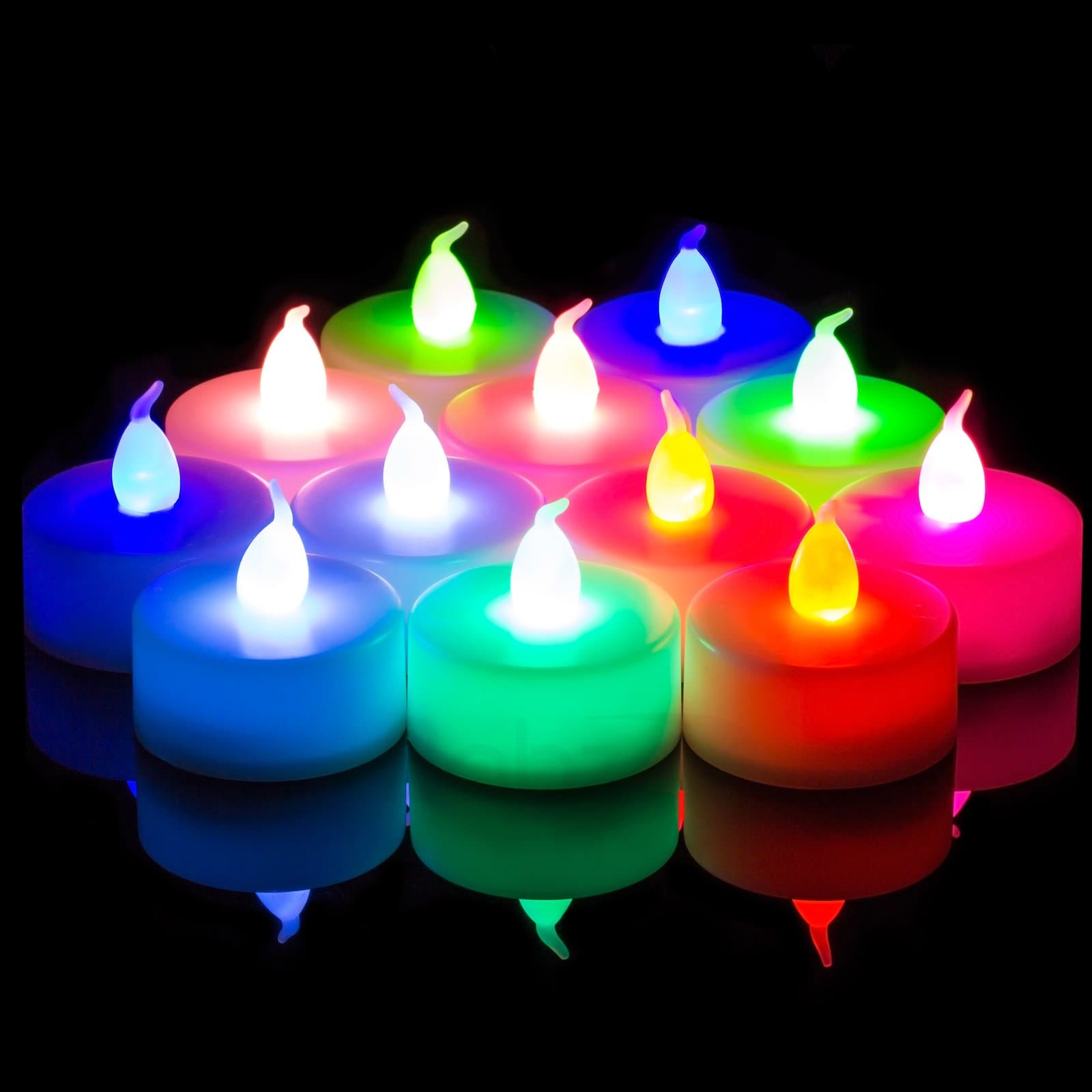 Babz® 12 x Colour Changing LED Flickering Candle Set Battery Operated - Flickers Like a Real Candle Battery Operated Tealight Candles Flameless Candle Wedding Tea Light
