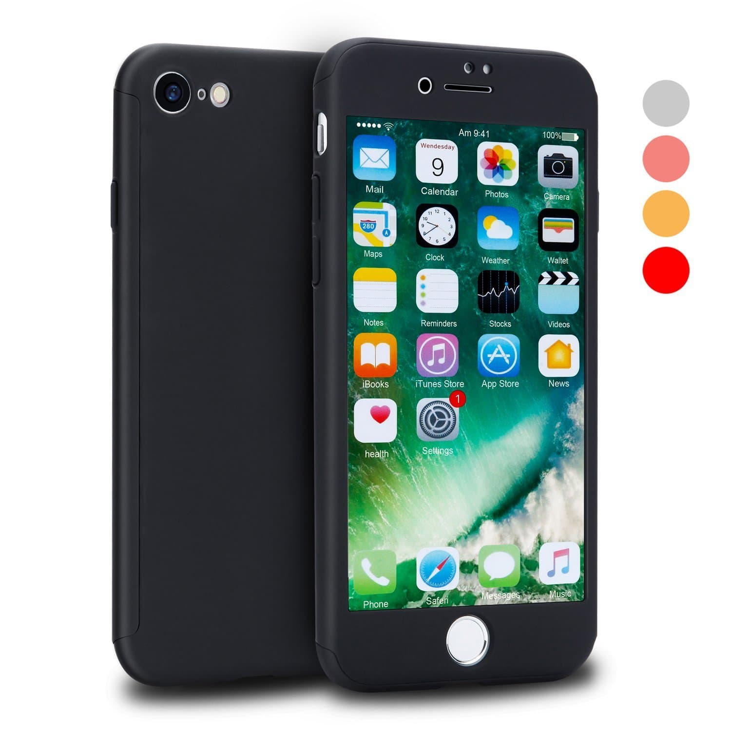 iPhone 7 Case, CANSHN 360 Full Body Protection Ultra Thin Hard Slim Case Coated Non Slip Matte Surface with Tempered Glass Screen Protector for Apple iPhone 7 (4.7-inch) - Black