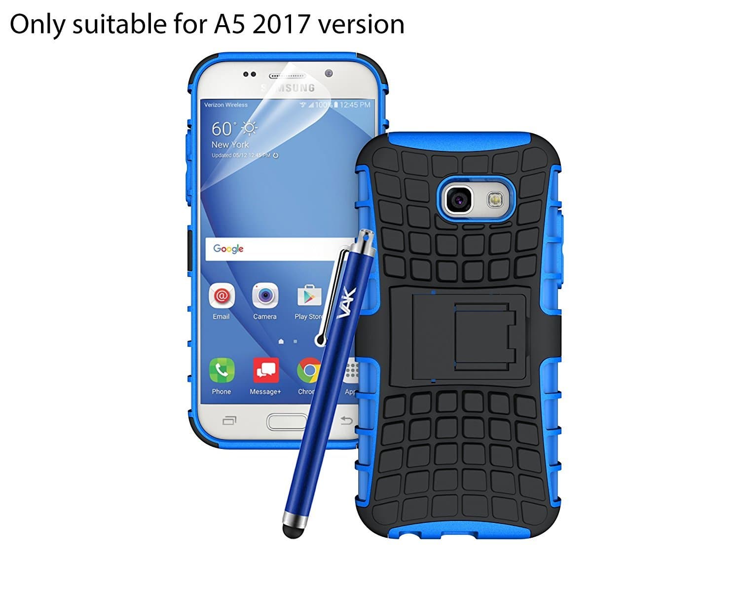 Galaxy A5 2017 Case, Heavy Duty Armour Tough ShockProof Builder Hard Back Stand Case Cover For Samsung Galaxy A5 2017 With Screen Protector & Touch Stylus (Blue)