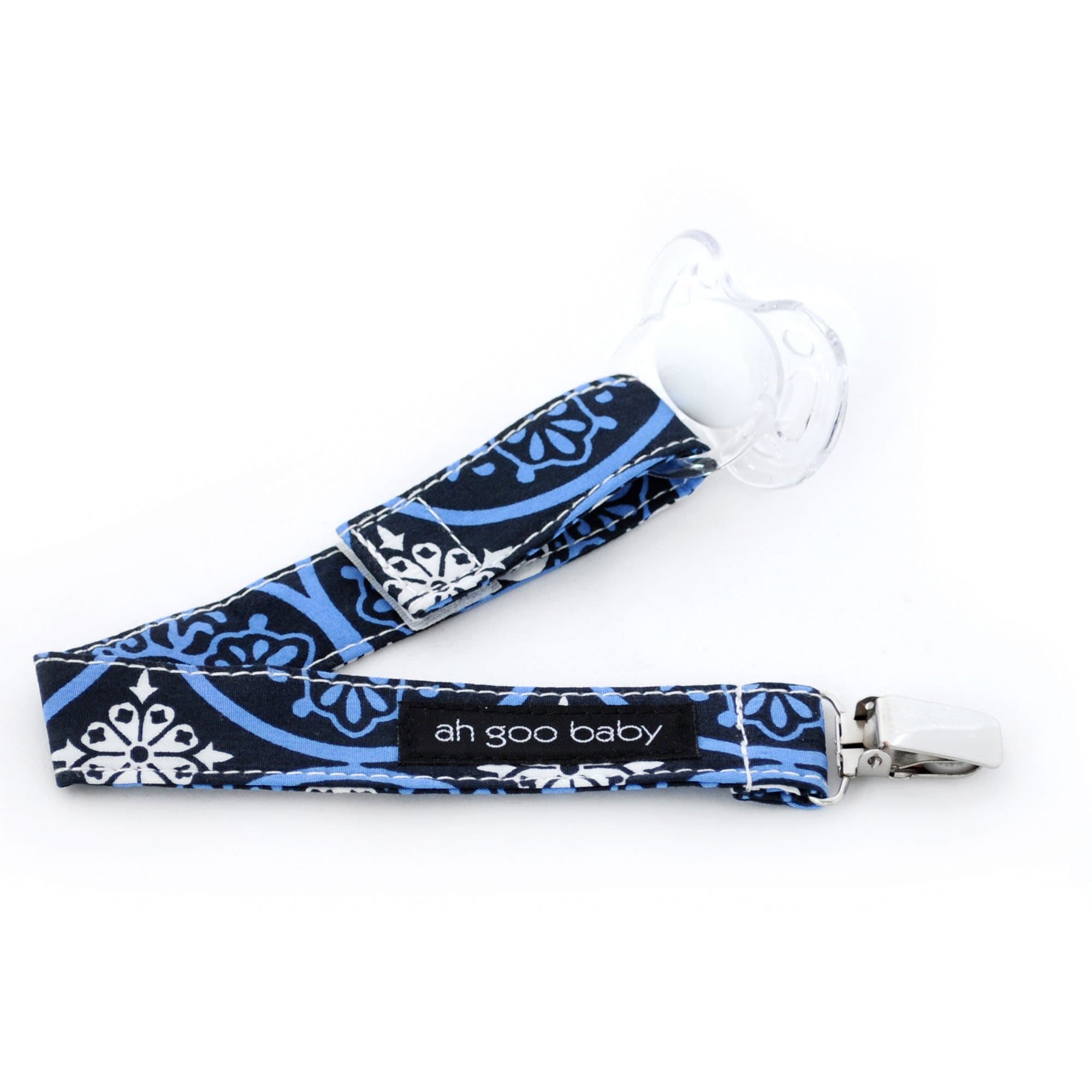 Ah Goo Baby Pacifier Clip, Hook-and-Loop Fastener, Blueberry Pattern