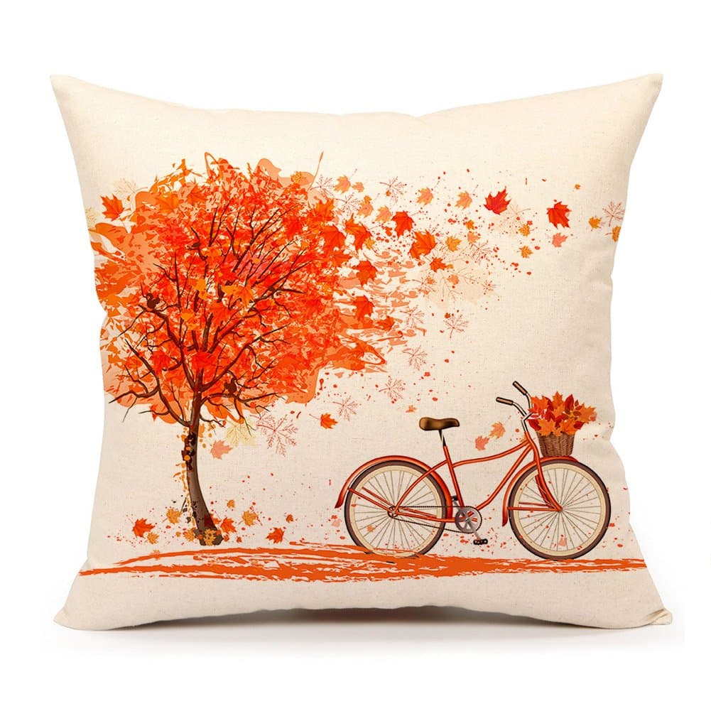Sambosk Fall Throw Pillow Case Cushion Cover Home Decor 18 x 18 Inches(Autumn Maple Leaf Tree Bicycle)