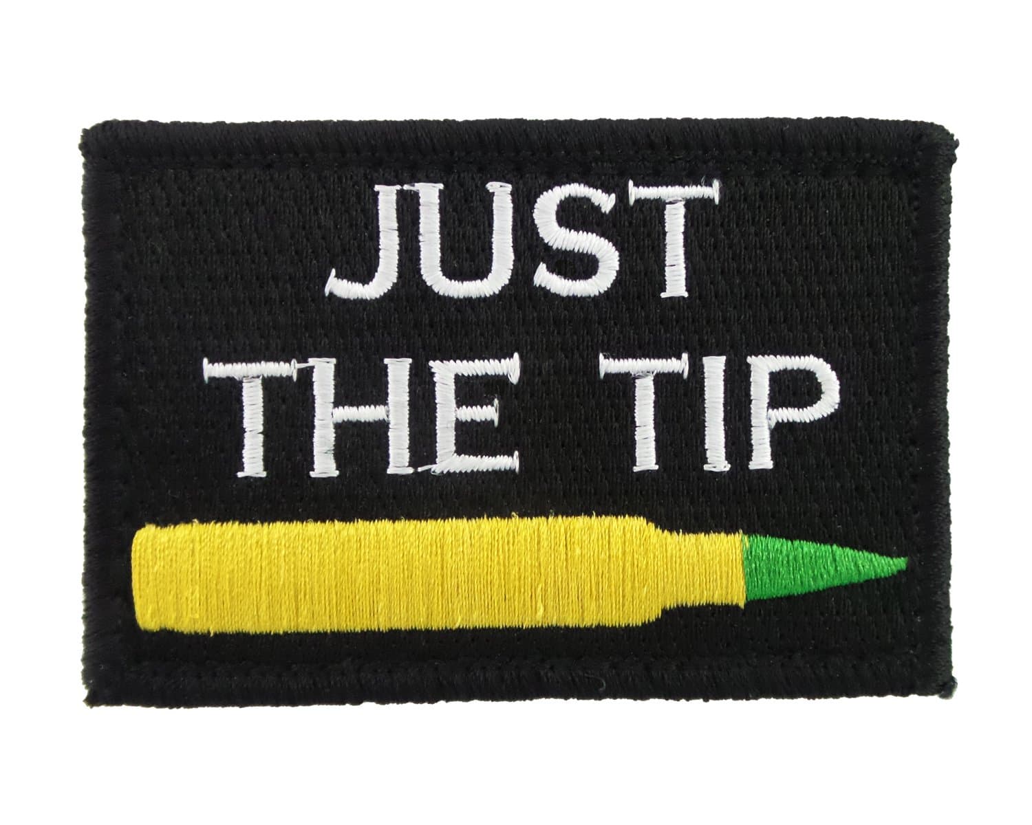 Just The Tip M855 Penetrator Funny Hook and Loop Fully Embroidered Morale Tags Patch (Black and White)