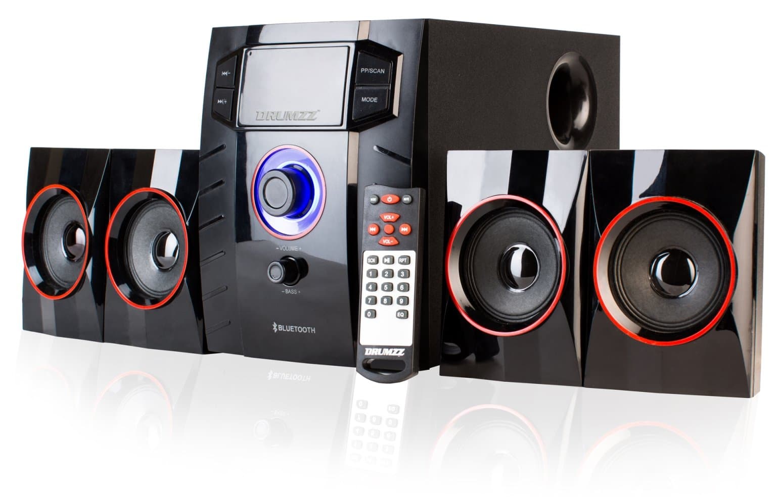 DRUMZZ 4.1 Bluetooth Home Theater System with FM, USB,SD Card Reader, All Function Remote and Bass Reflex Port - HT-2004(4.1)BT