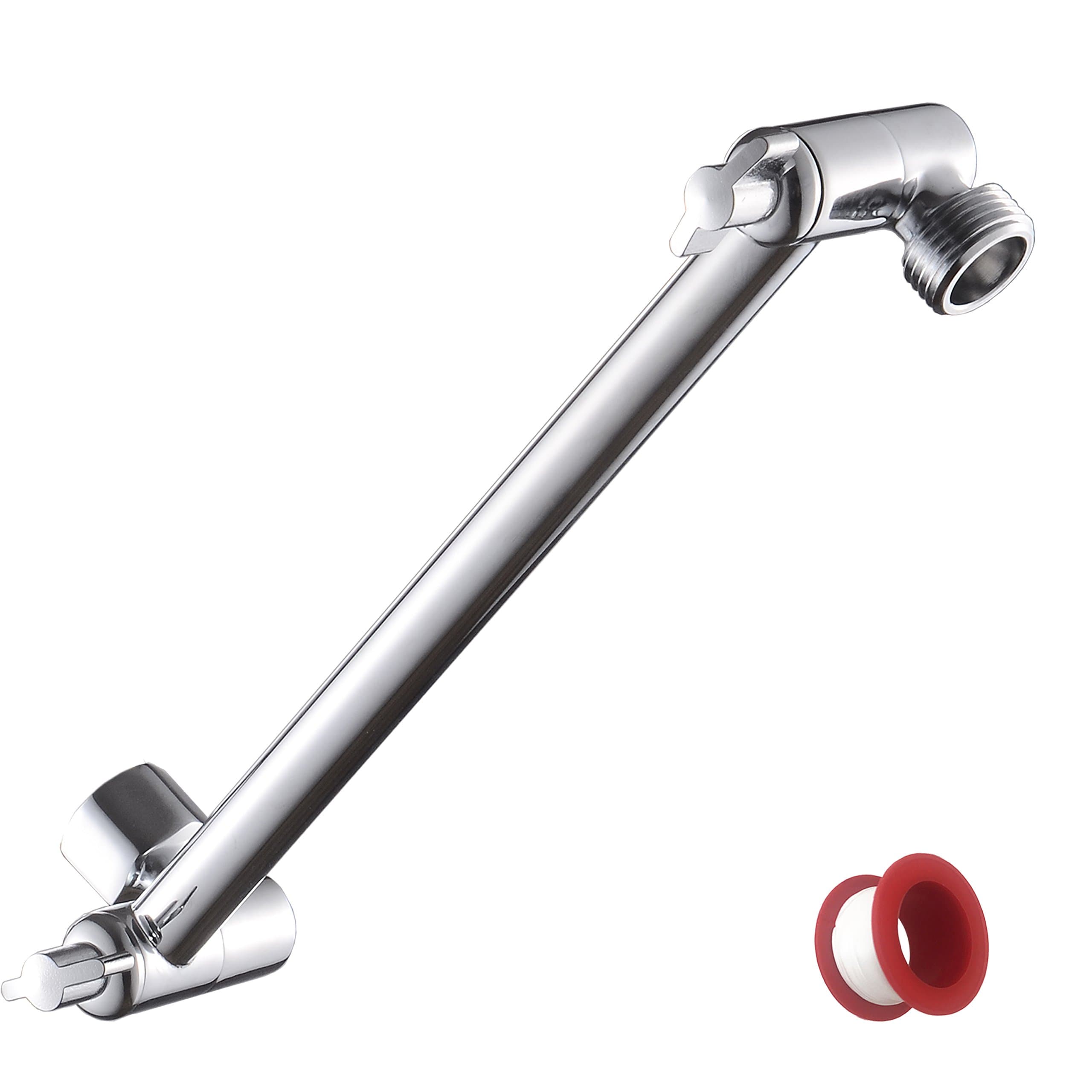 10'' Brass Adjustable Shower Arm Extender, Flexible Height and Universal Angle, Chrome Finish