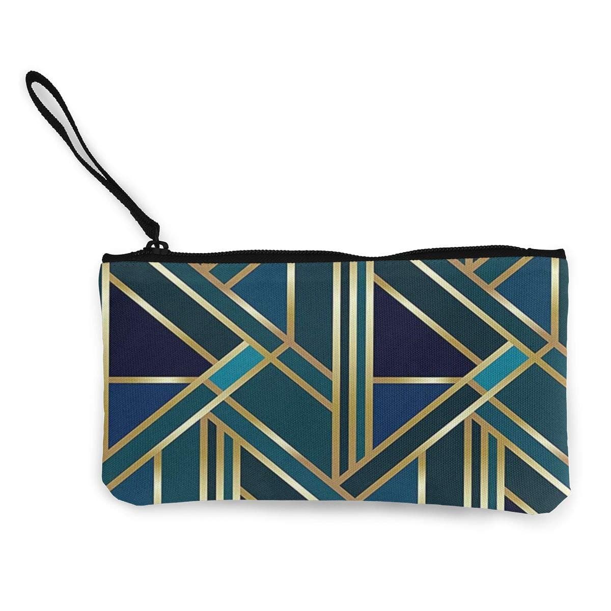 Cash Purse, Cell Phone Super Large Capacity Canvas Bag with Handle, Personalized Cosmetic Pencil Case/Pen Box/Storage Bag-Green Gold Geometric Art Deco