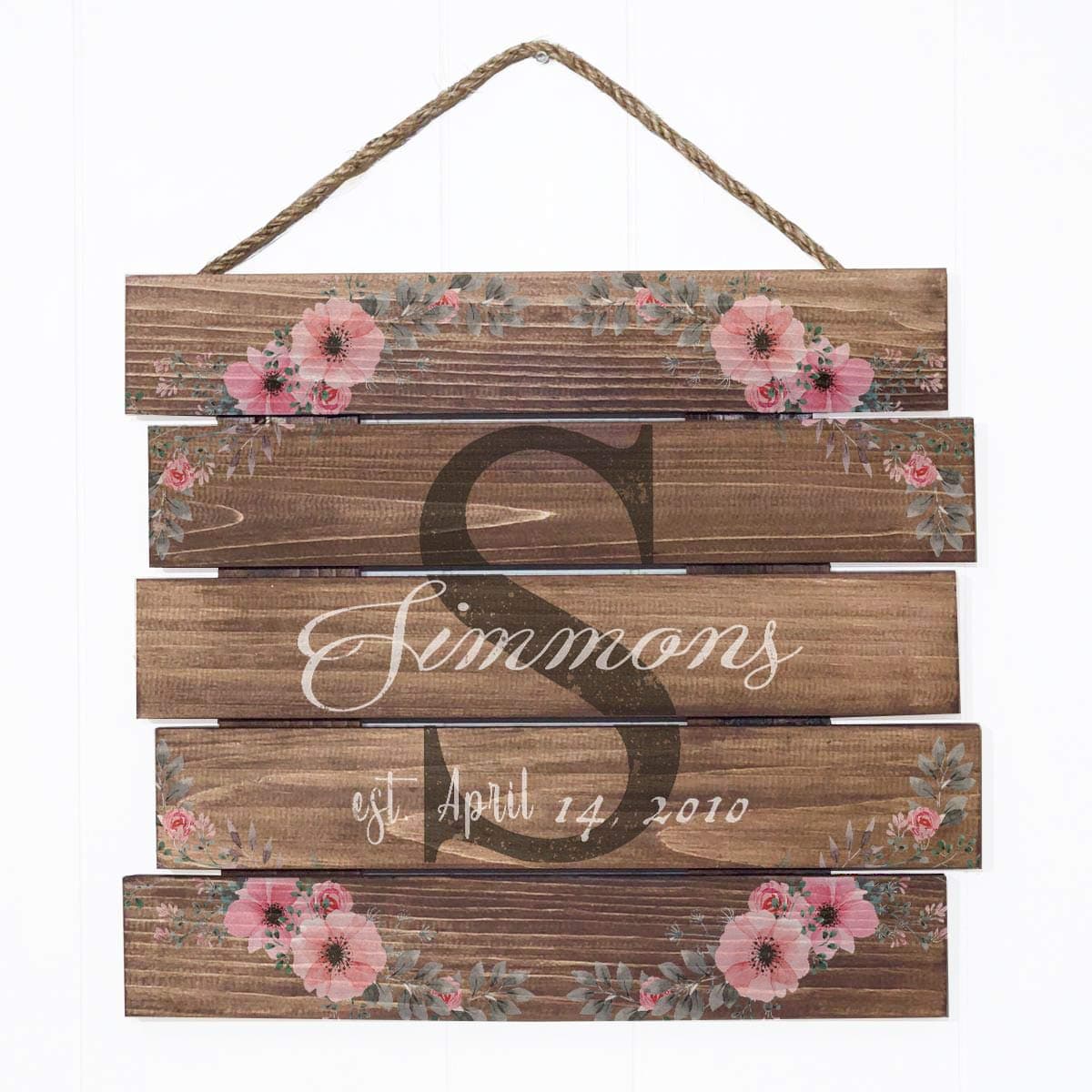 Artblox Personalized Last Name Signs for Home | Monogram Wall Decor | Wooden Name Sign | Farmhouse Wall Art | Real Wood Farmhouse Signs (18x15) Brown