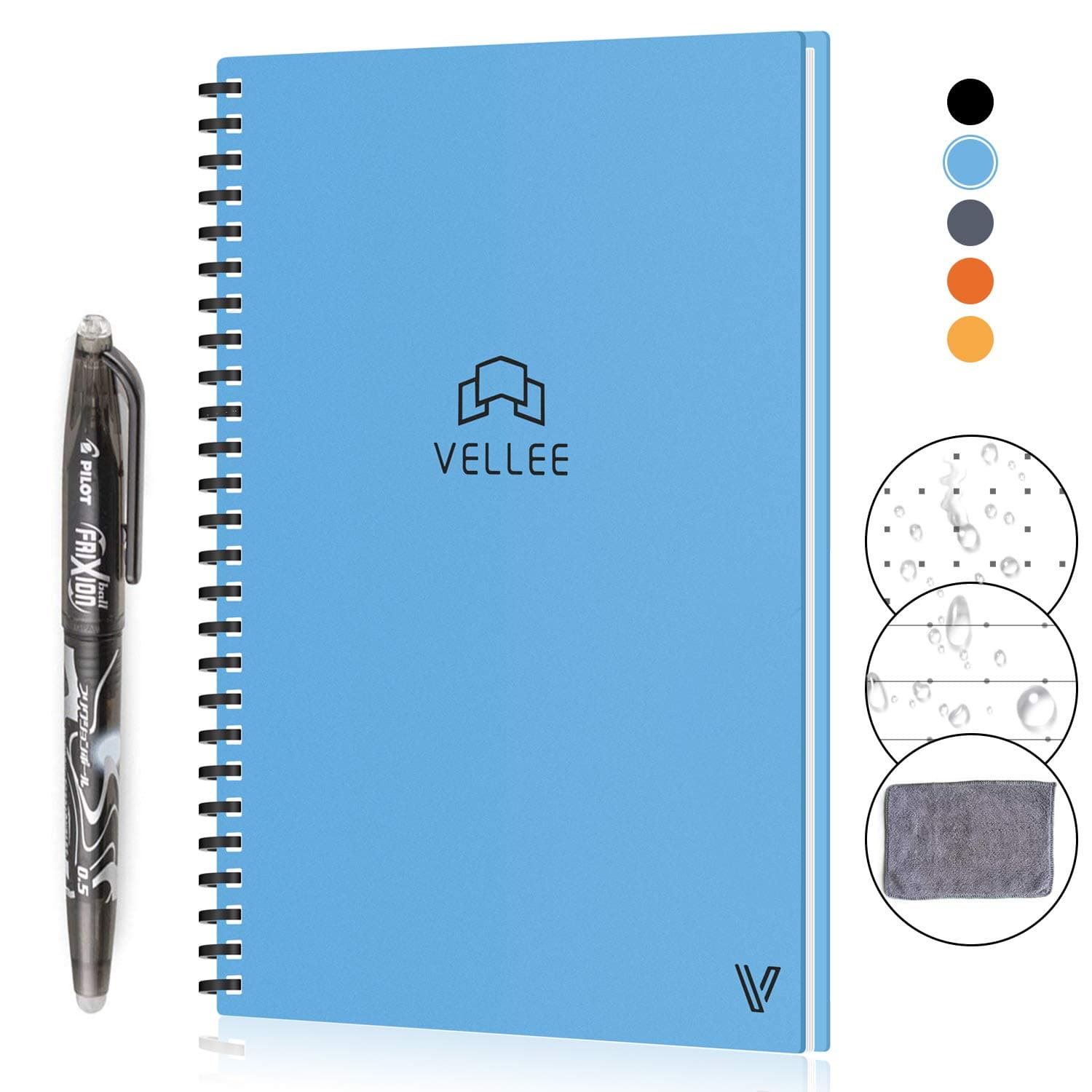 Reusable Smart Erasable Notebook, Wirebound Spiral Notebooks and Journals Hardcover Writing Note Book Executive Heat Erase Dot Grid Paper Wide Ruled Blank with Erasable Pen, A5 90 Pages - Blue