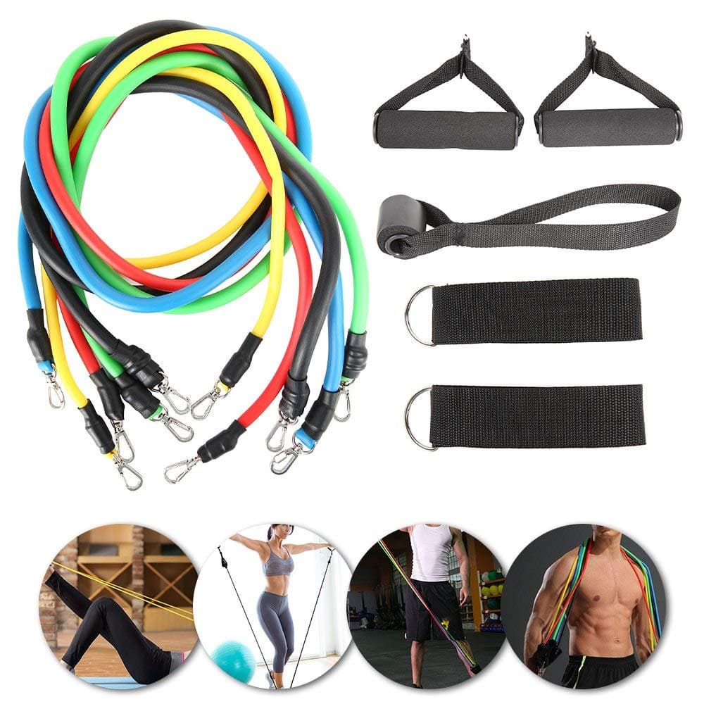 YPN 11 Pcs Ortable Exercise Resistance Band Set,Pull Rope Set Pull Rope Household Pull Rope,Exercise Bands,(5 Stackable Exercise Bands with Door Anchor, Ankle Straps, Carrying Bag)