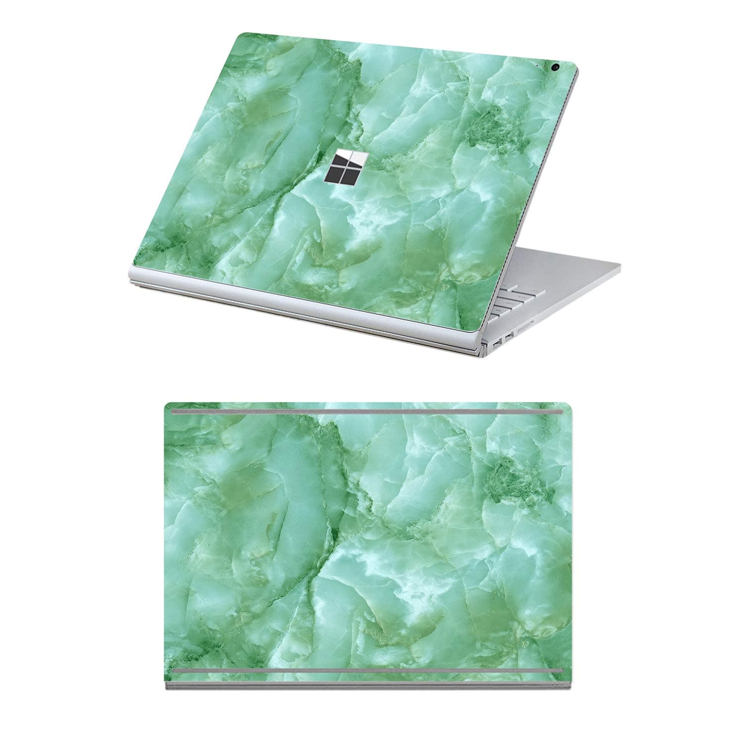 MasiBloom® 2 in 1 Full Body Protector Sticker Decal Protective Laptop Cover Skin for 13" 13.5 inch Microsoft Surface Book 2 (2017 Released) (for 13.5" Surface Book 2, Marble- Light Green)