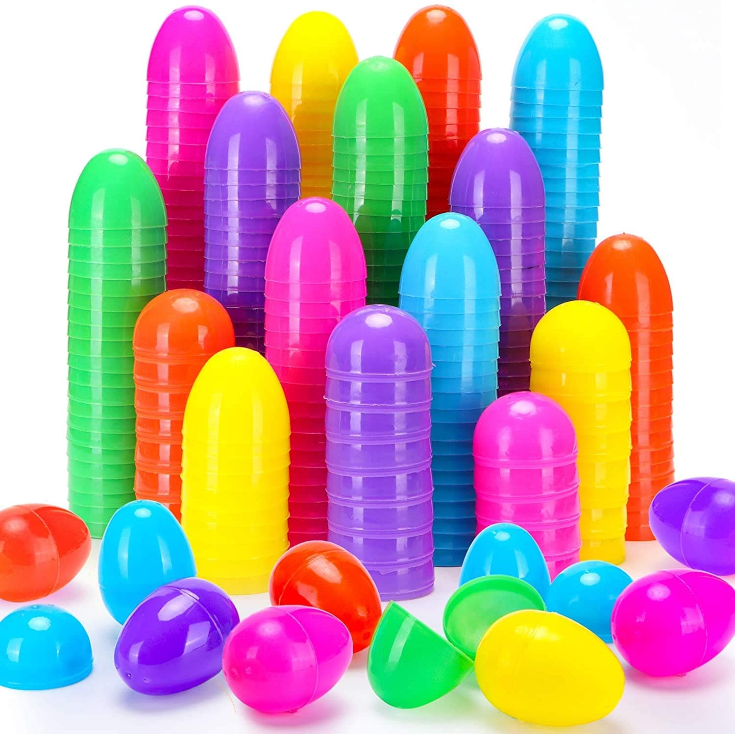 NEWBEA 188 Pcs Plastic Easter Eggs Assortment-2.36" Bright Colors Easter Eggs for Filling Specific Treats Perfect for Easter Theme Party Favor, Easter Hunt, Basket Stuffers Fillers
